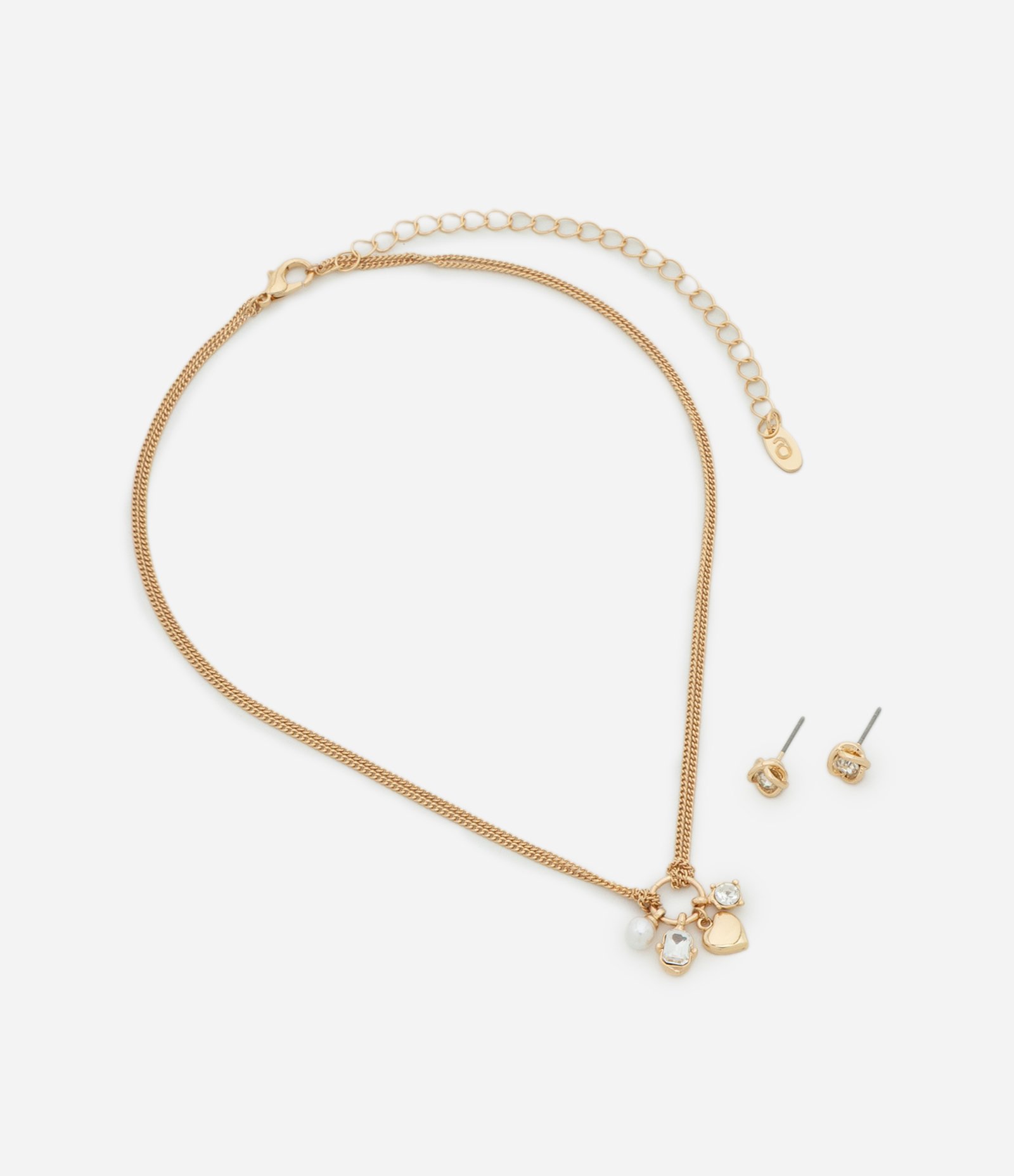 Conjunto de Colar e Brinco com Pingente de Pérola e Coração Dourado 2