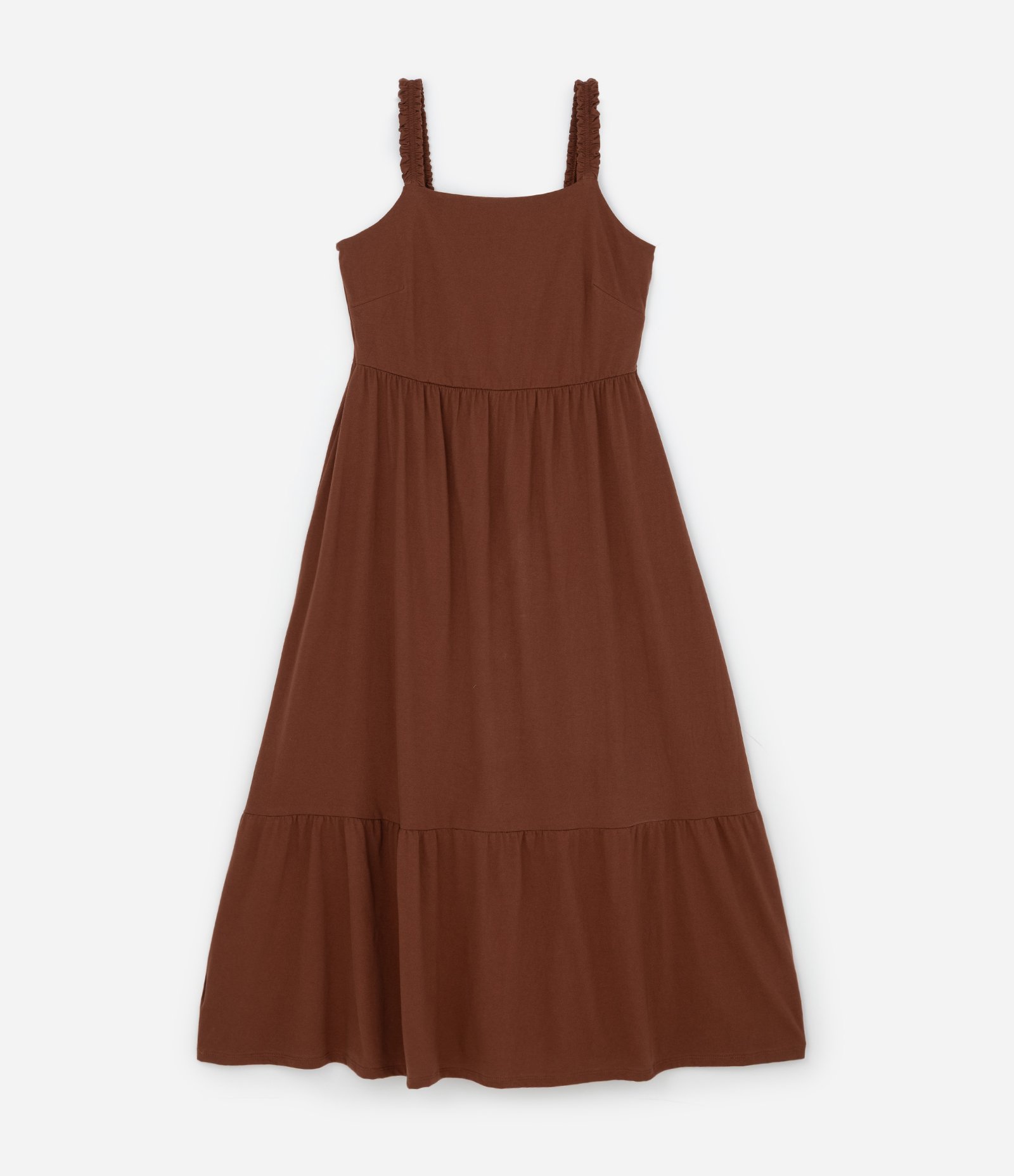 Vestido Midi em Algodão com Babados Curve & Plus Size Marrom 5