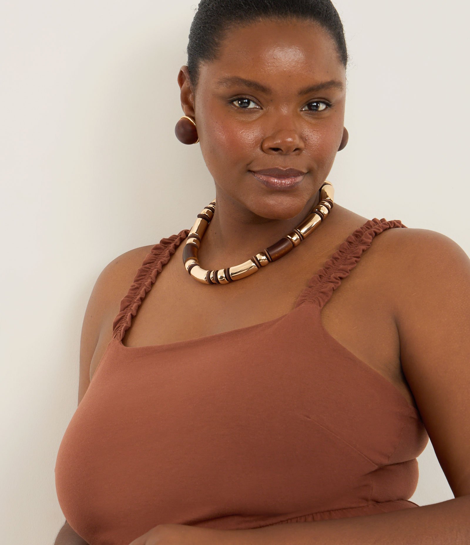 Vestido Midi em Algodão com Babados Curve & Plus Size Marrom 3