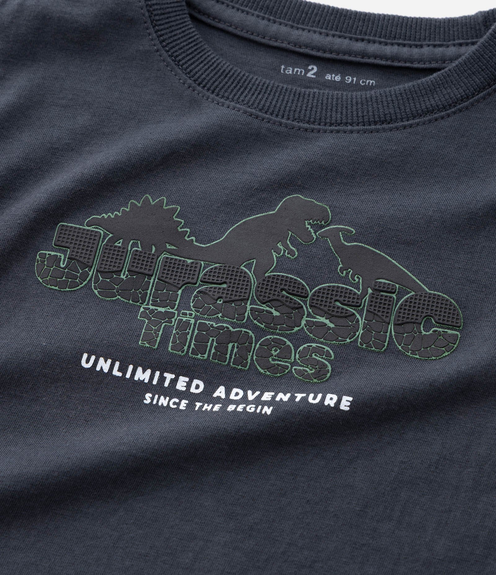 Camiseta Infantil com Estampa de Dinossauro em Relevo – Tam 1 a 5/6 Anos Chumbo 5