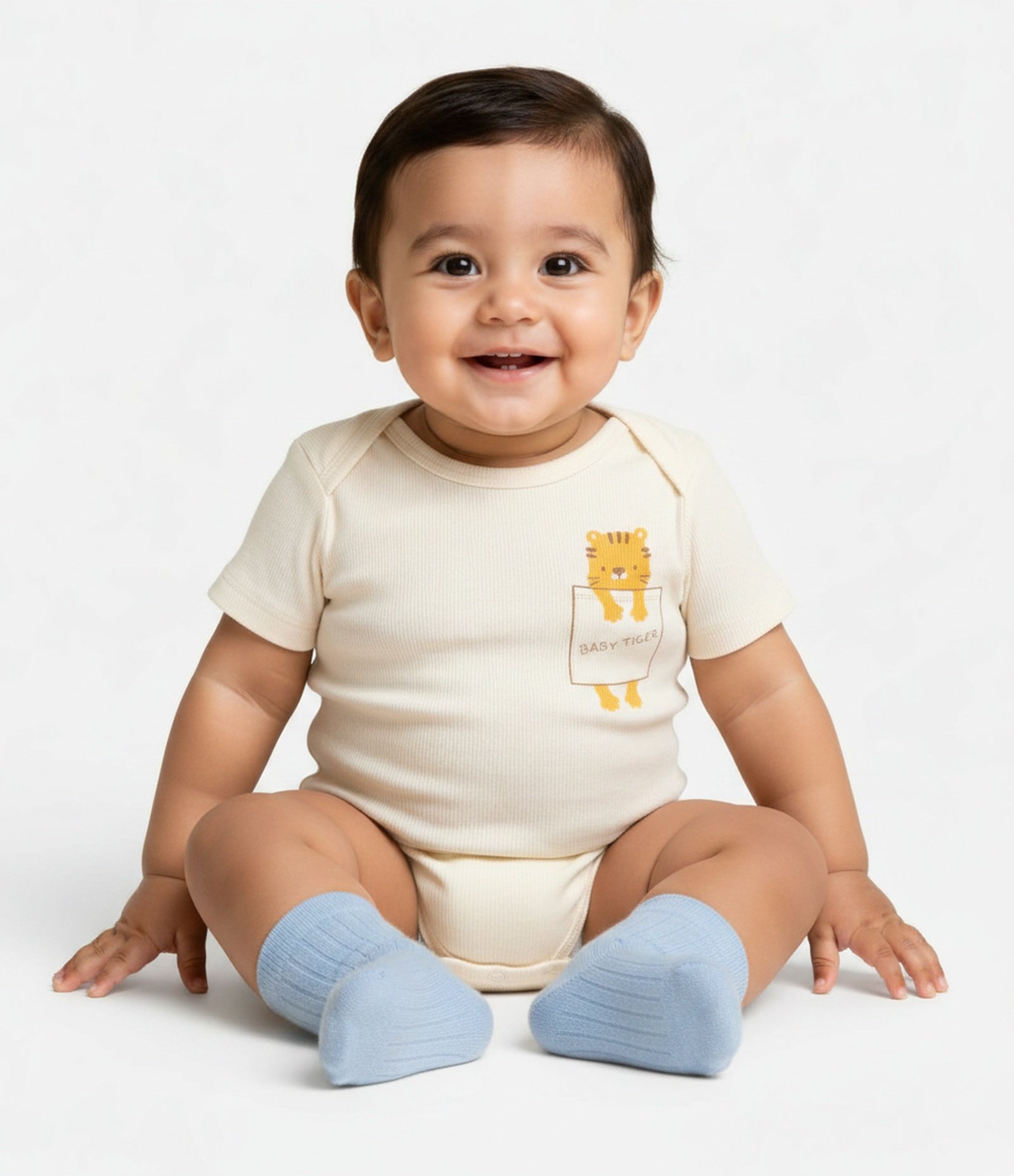 Body Bebê Canelado com Estampa Tigre – Tam 0 a 24 Meses Off White 1
