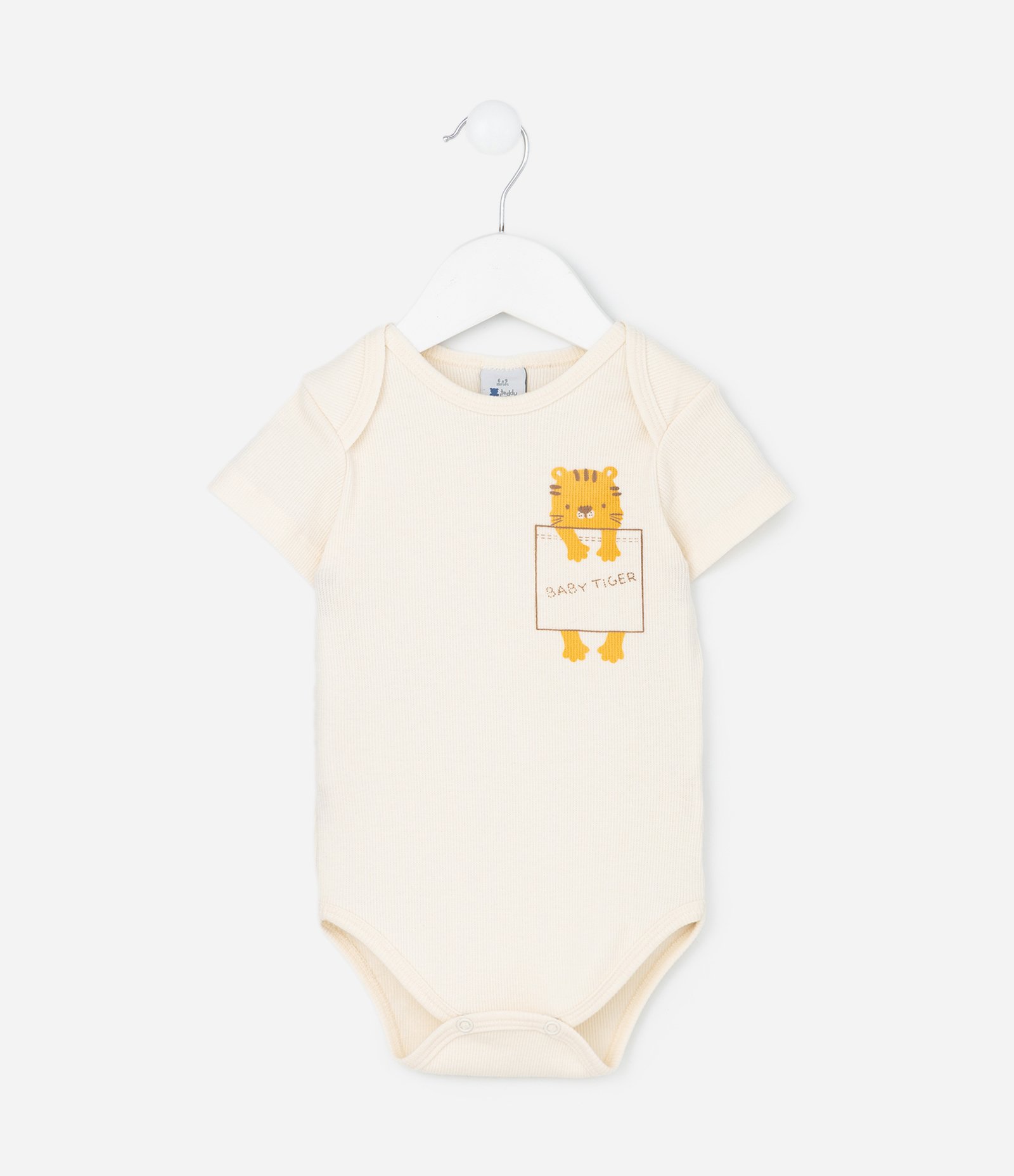 Body Bebê Canelado com Estampa Tigre – Tam 0 a 24 Meses Off White 2