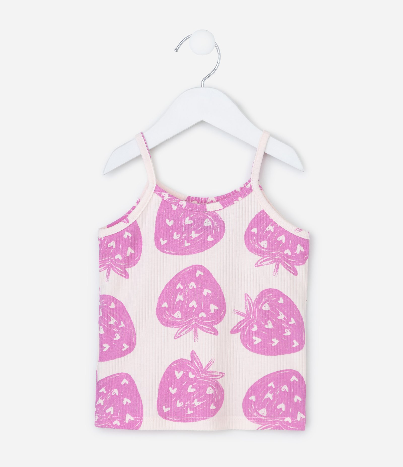Regata Infantil Canelada com Estampa de Morangos - Tam 1 a 6 anos Rosa 1