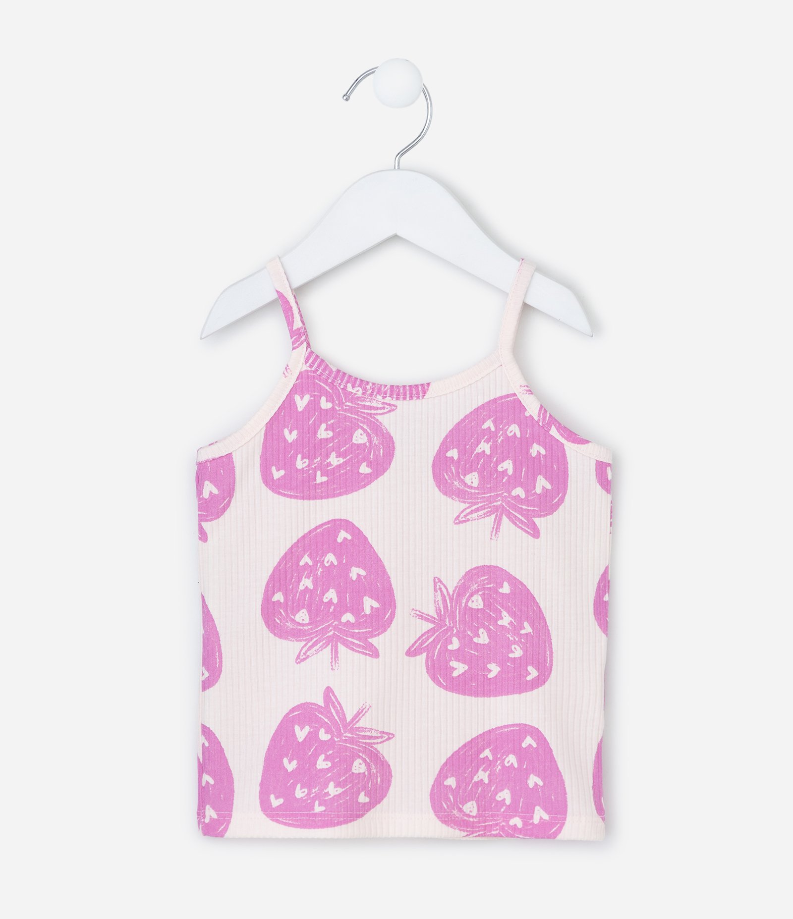 Regata Infantil Canelada com Estampa de Morangos - Tam 1 a 6 anos Rosa 2