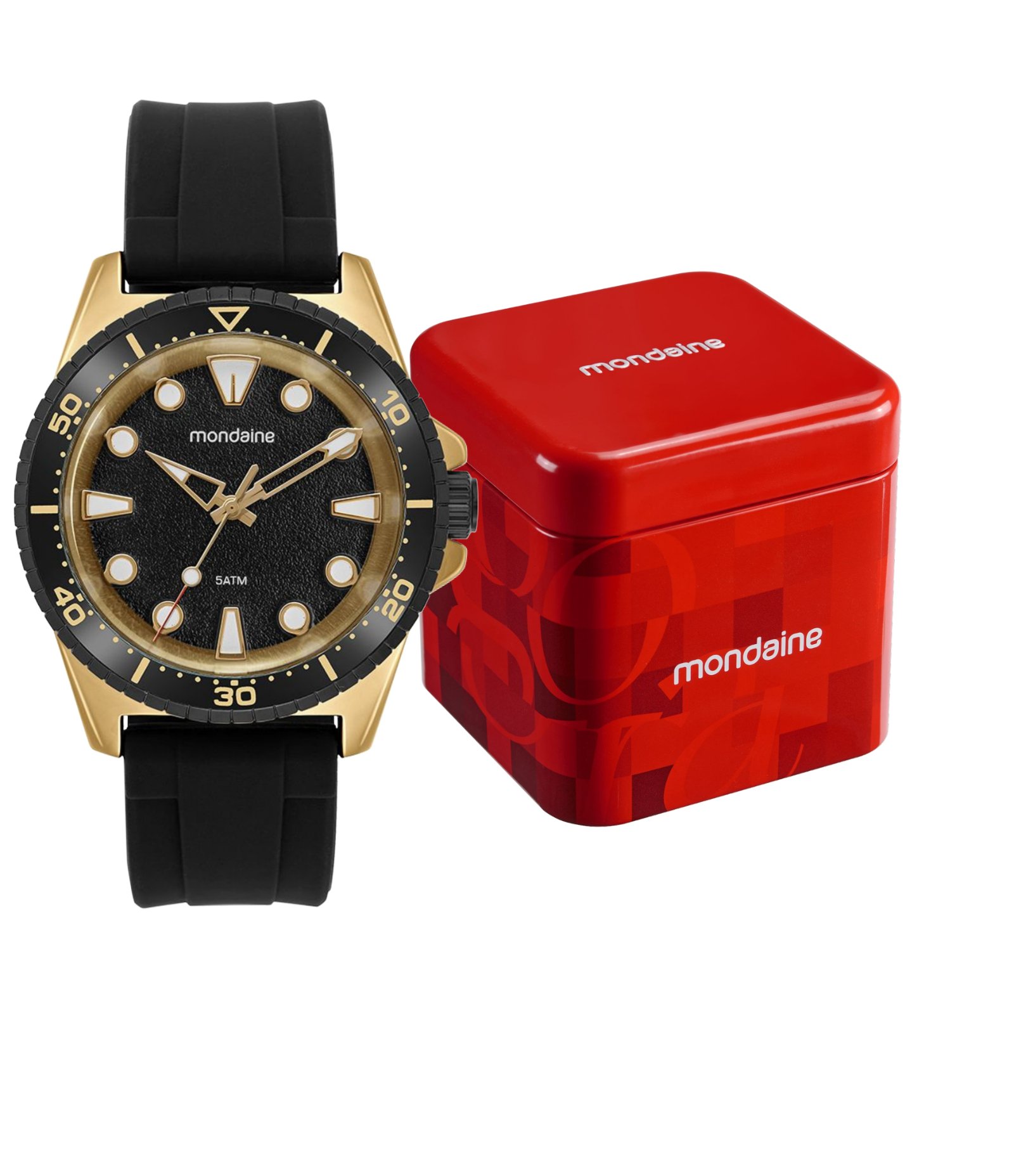 Relógio Silicone Masculino Analógico Com Caixa Em Metal E Pulseira Em Silicone Mondaine Preto 2