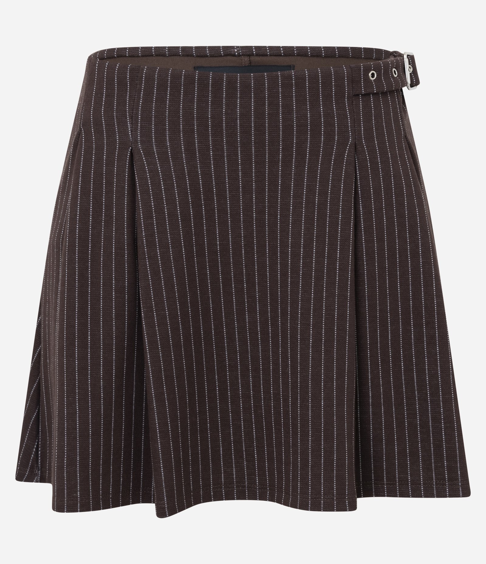 Short Saia Risca de Giz com Fivela Lateral Marrom 5