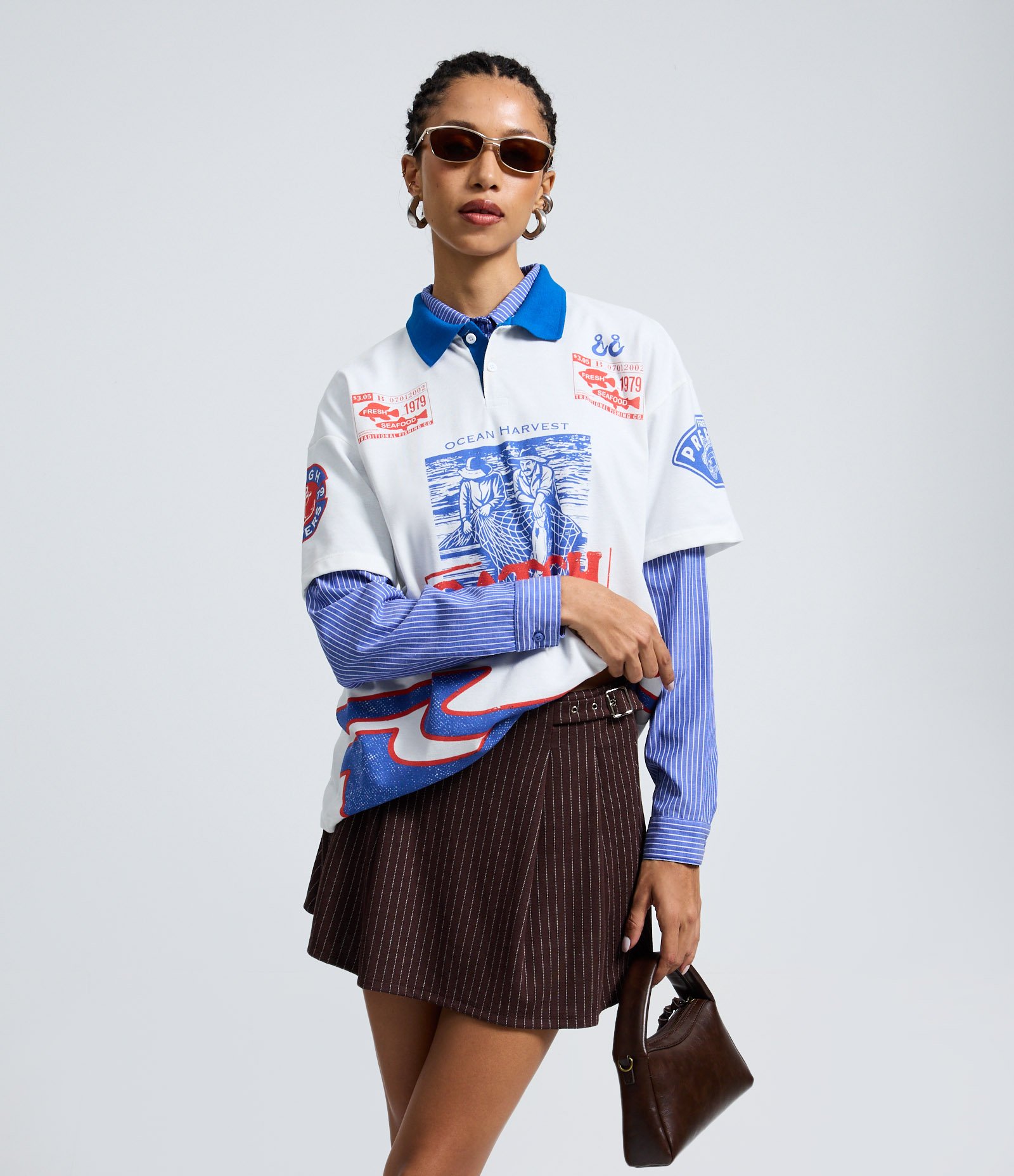 Short Saia Risca de Giz com Fivela Lateral Marrom 1