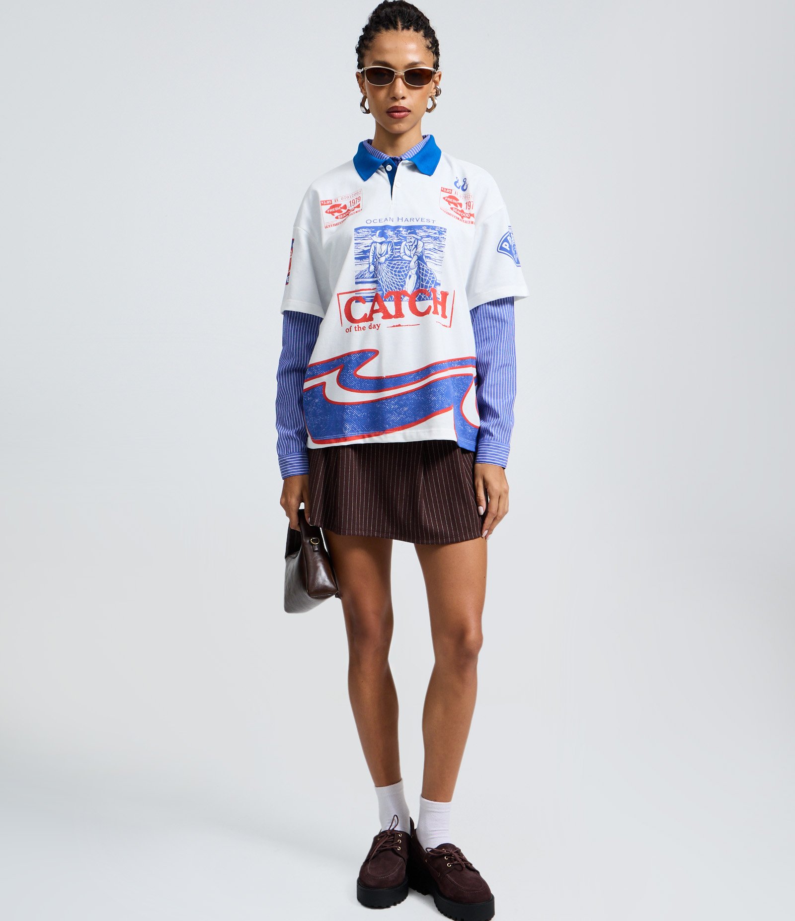 Short Saia Risca de Giz com Fivela Lateral Marrom 2