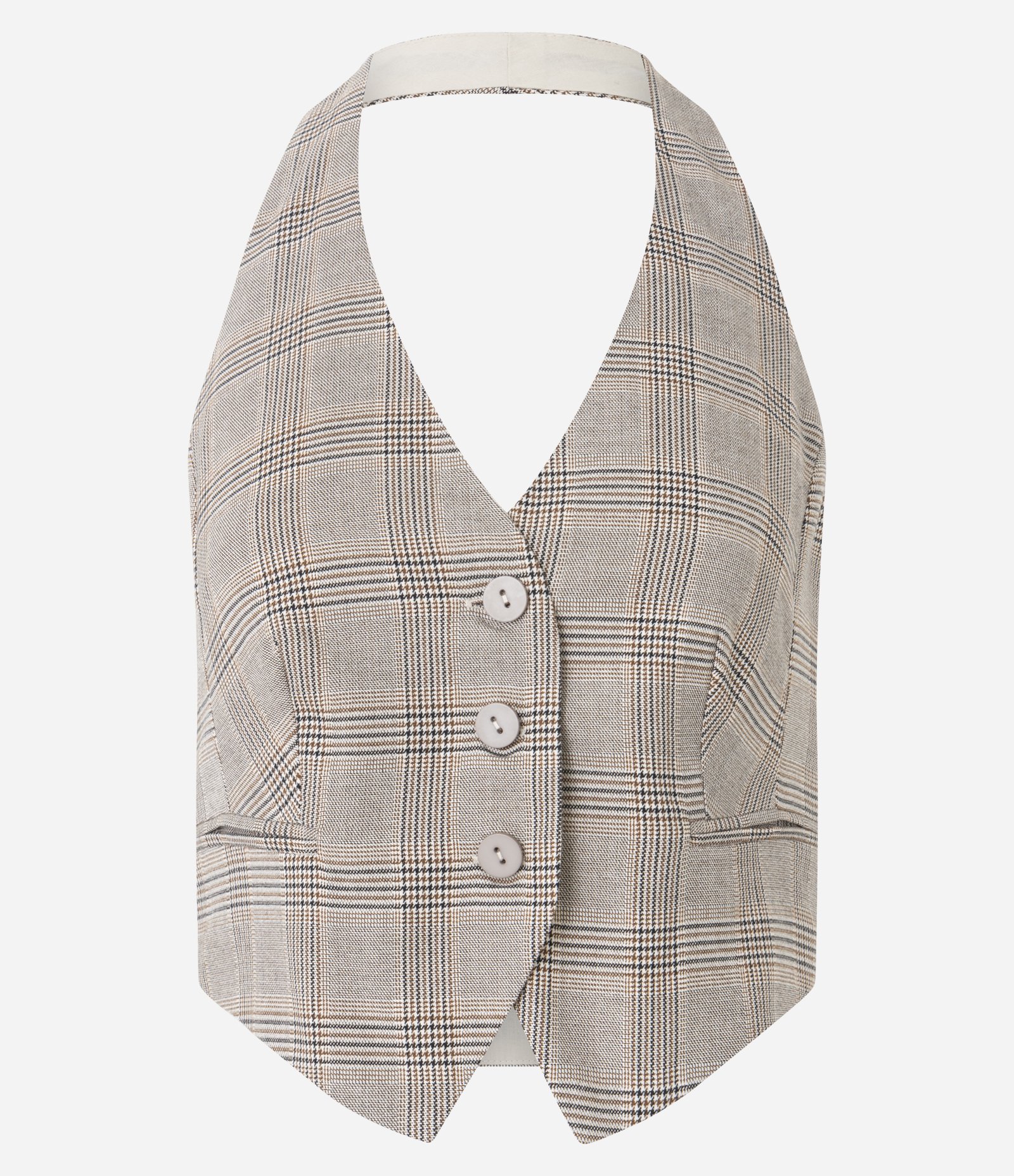 Blusa Colete Frente Única com Estampa Xadrez Bege 1