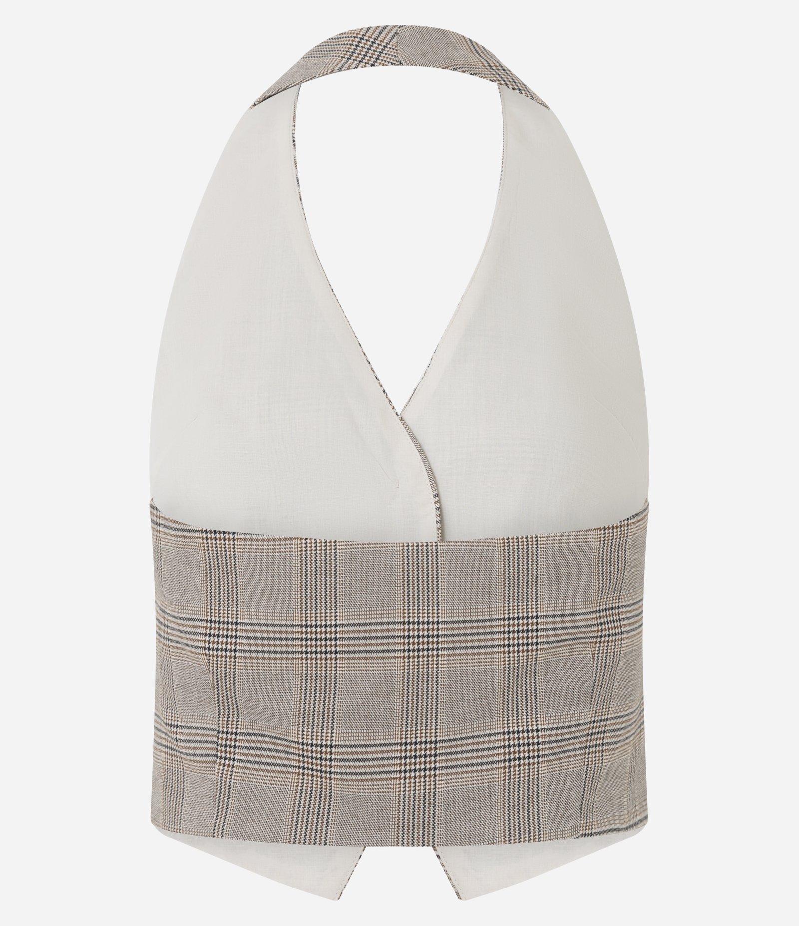 Blusa Colete Frente Única com Estampa Xadrez Bege 2