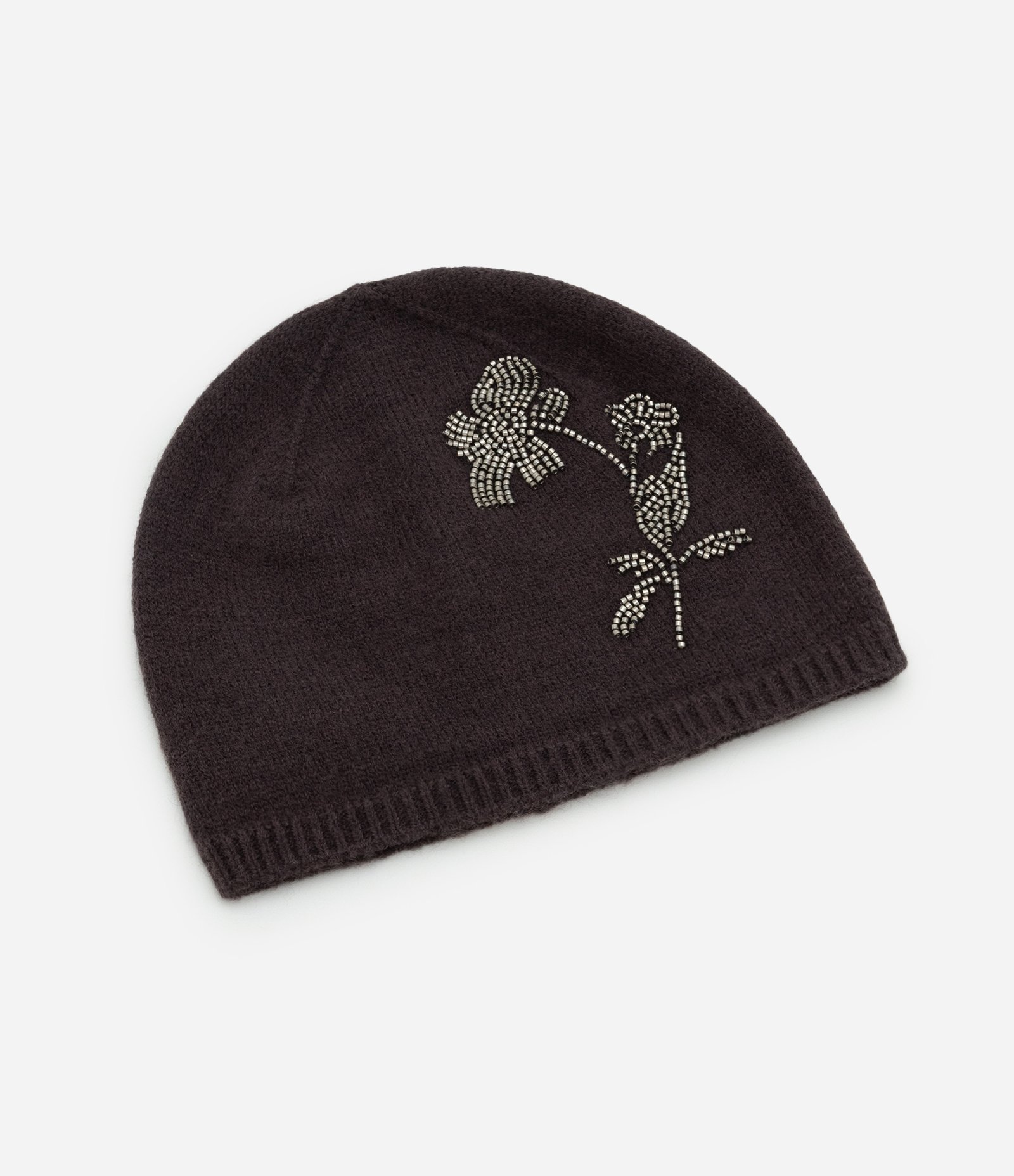 Touca em Tricô com Bordado de Flor Marrom 1