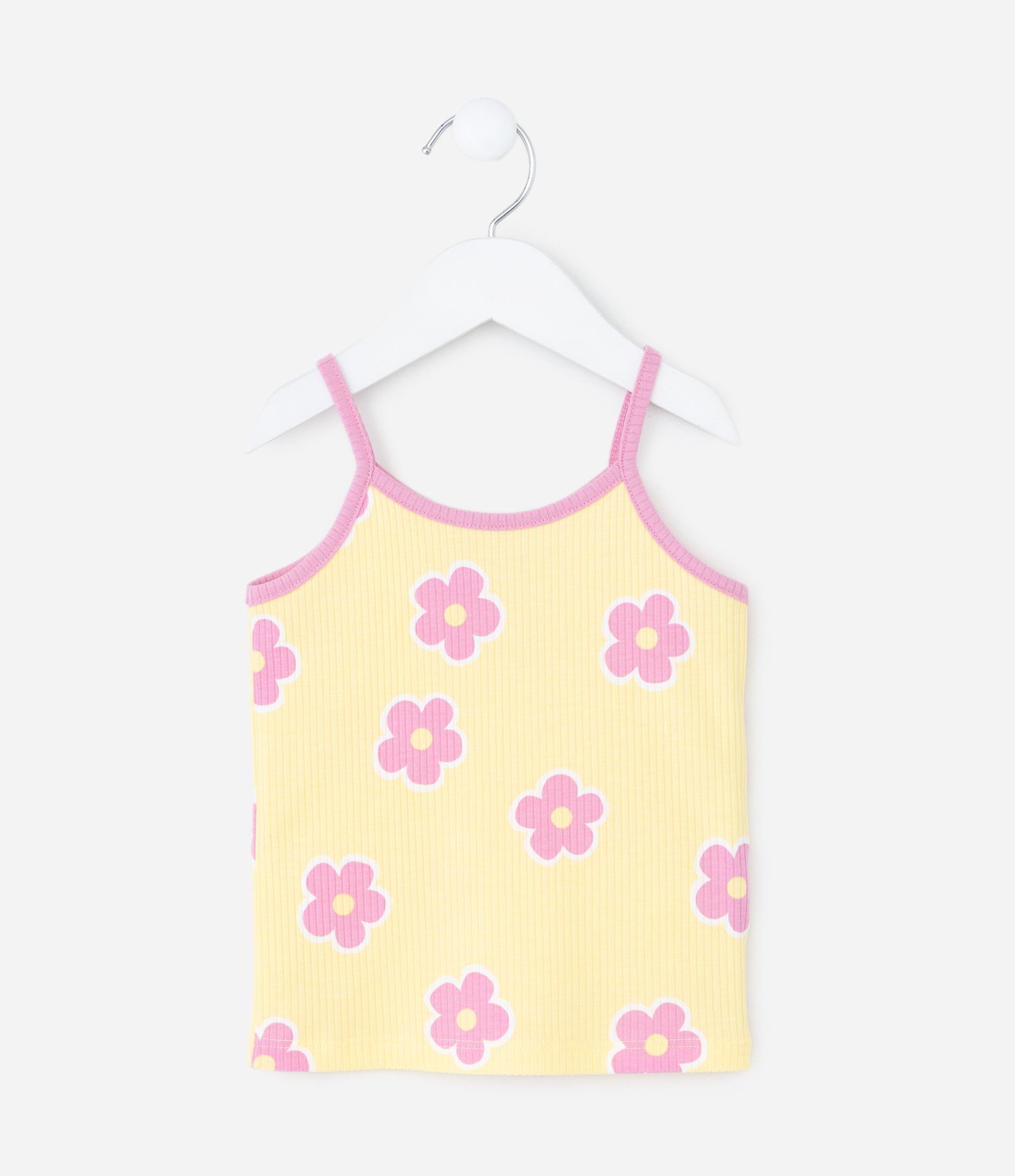 Regata Infantil Canelado com Estampa Floral – Tam 1 a 6 Anos Amarelo 1