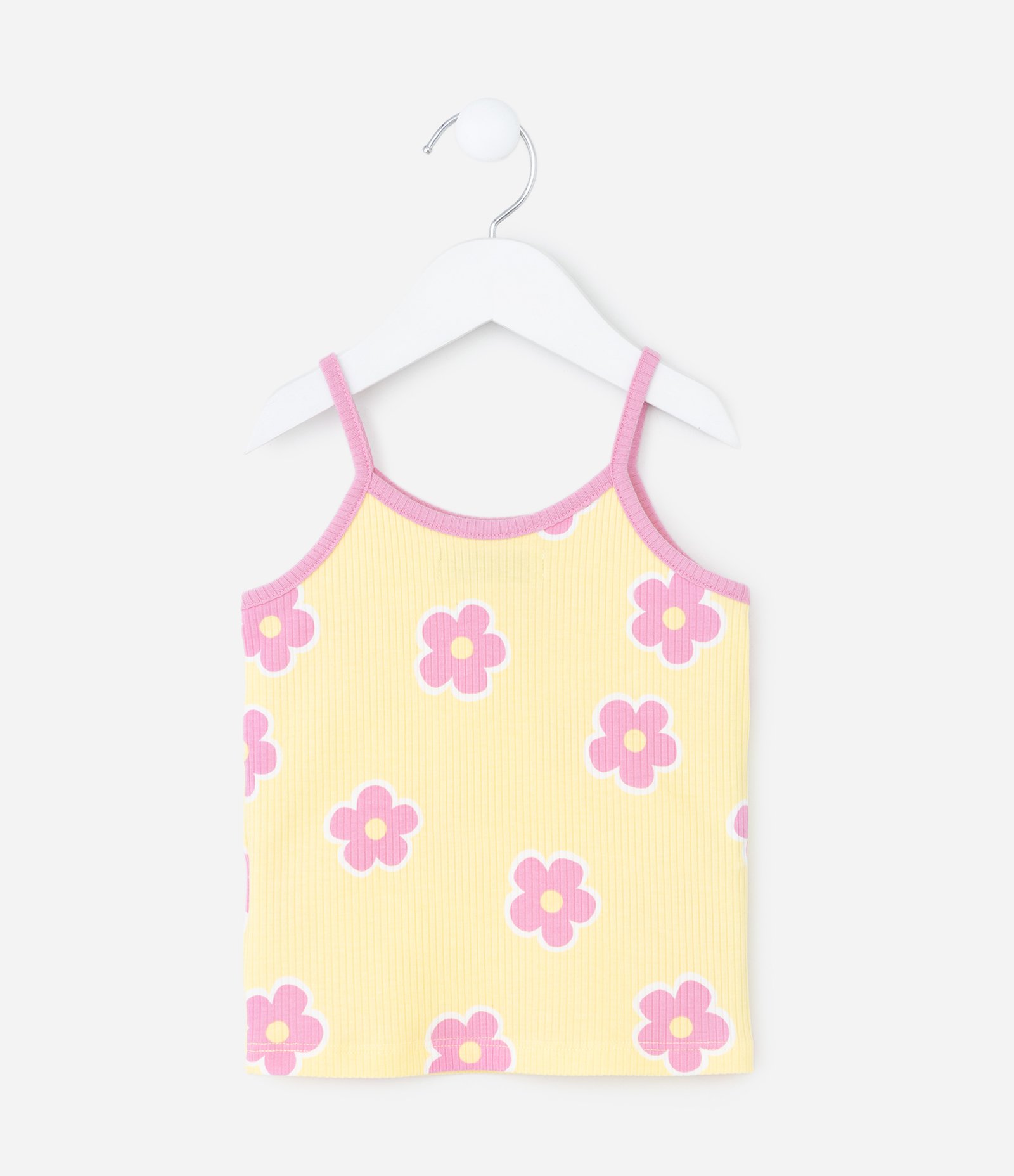 Regata Infantil Canelado com Estampa Floral – Tam 1 a 6 Anos Amarelo 2