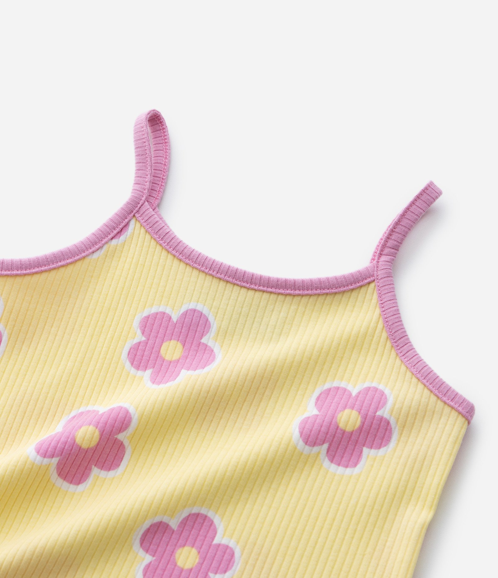 Regata Infantil Canelado com Estampa Floral – Tam 1 a 6 Anos Amarelo 4