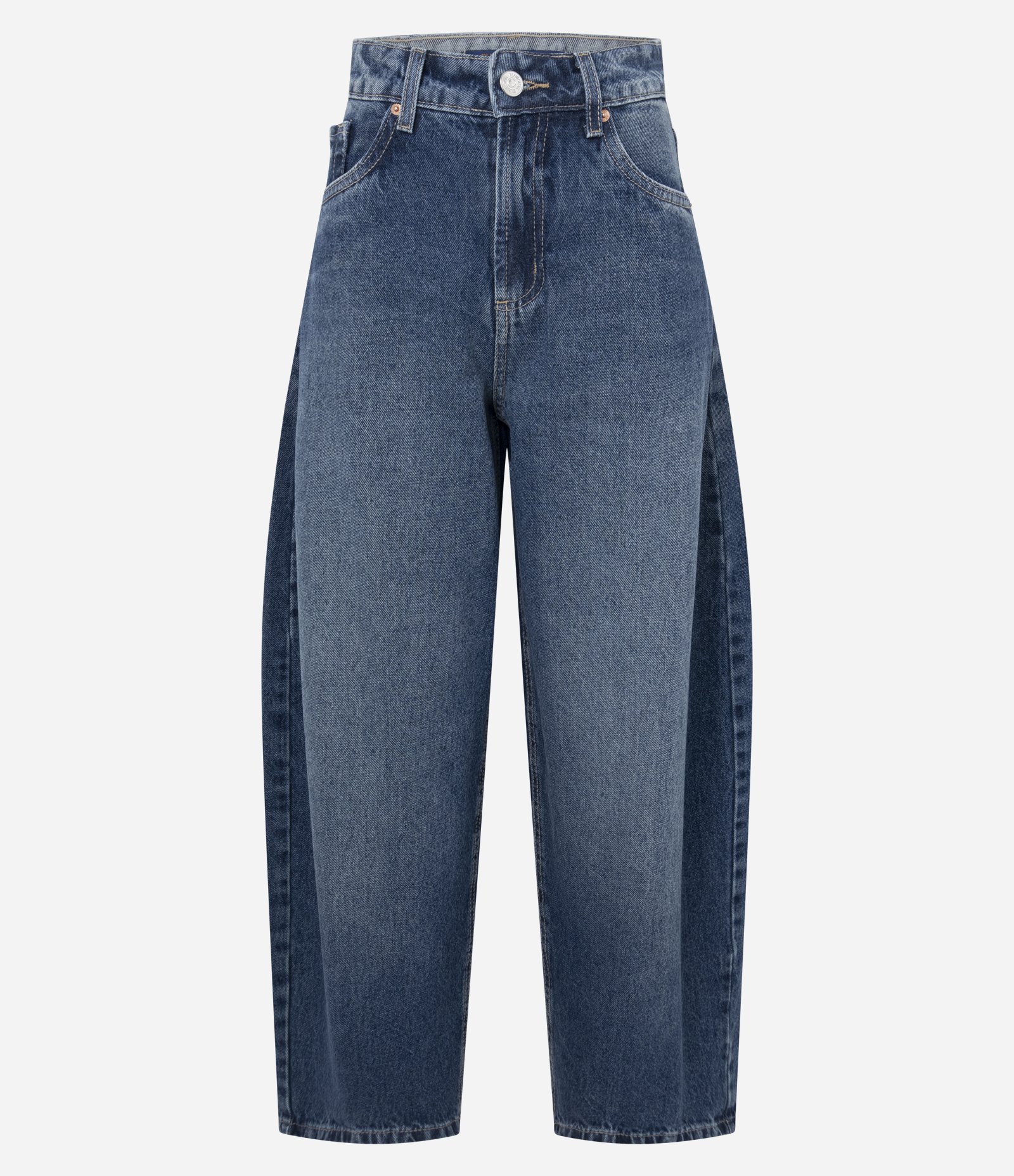 Calça Barrel Em Jeans Com Cintura Alta Azul 6