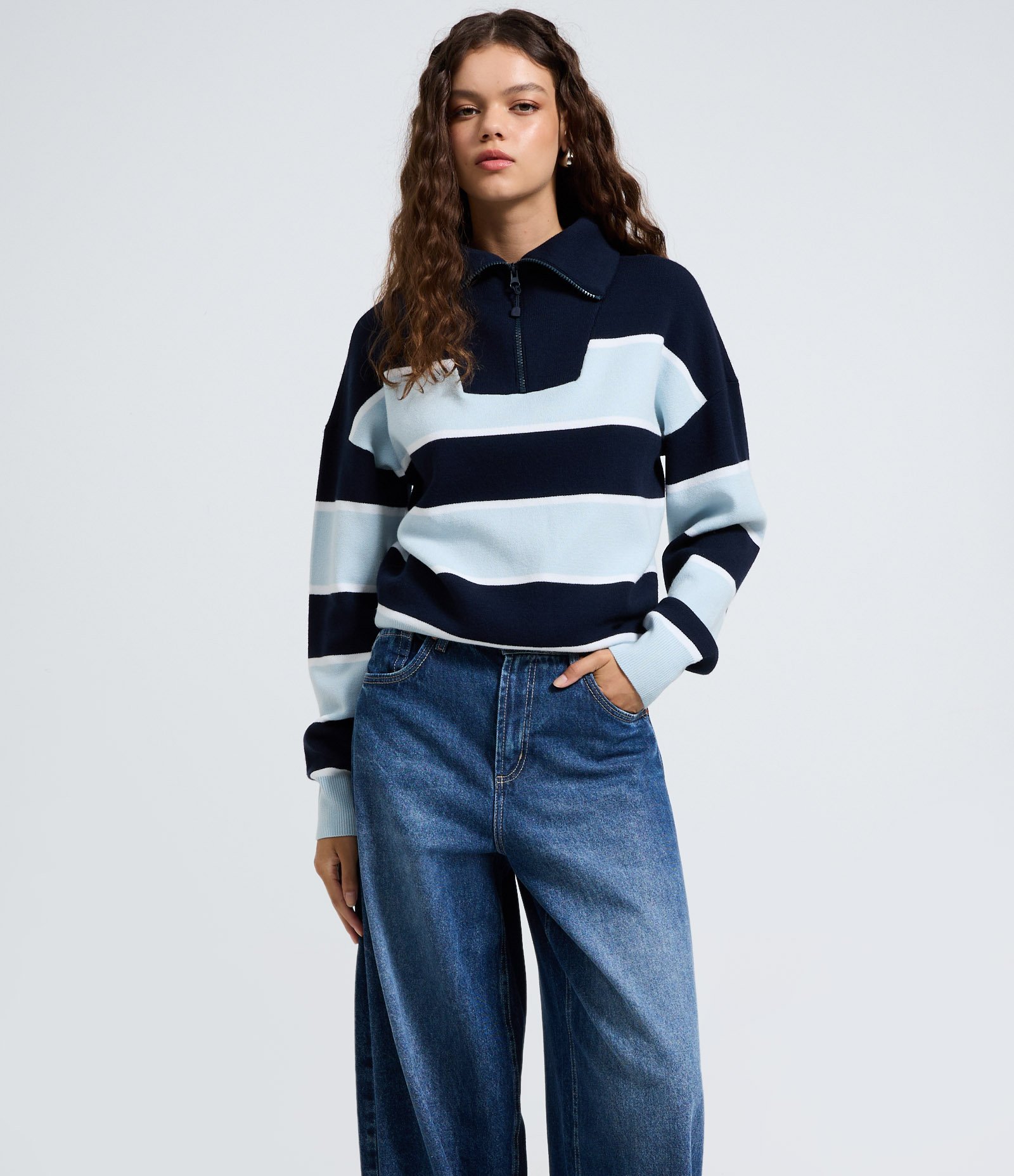 Calça Barrel Em Jeans Com Cintura Alta Azul 3