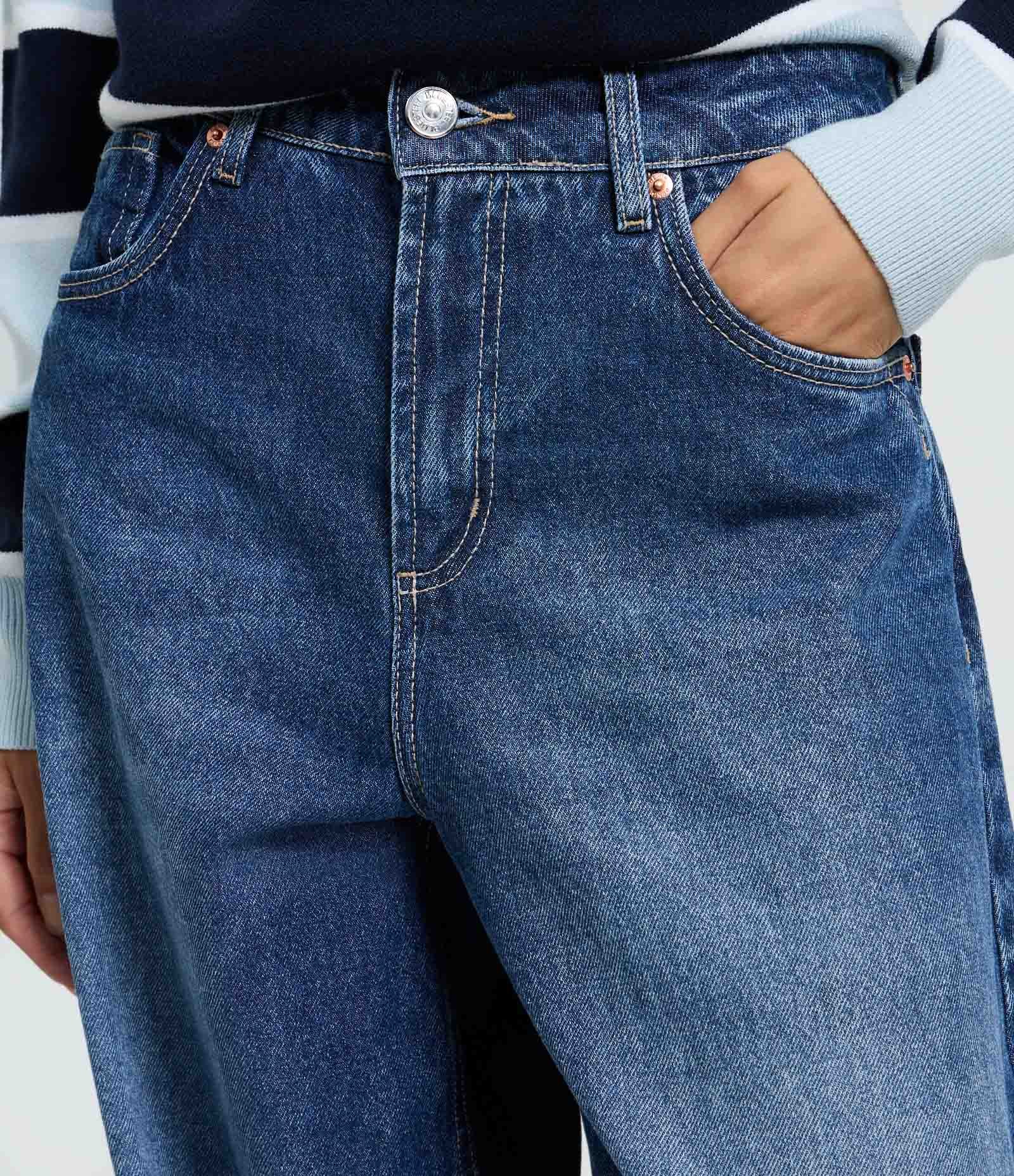 Calça Barrel Em Jeans Com Cintura Alta Azul 4