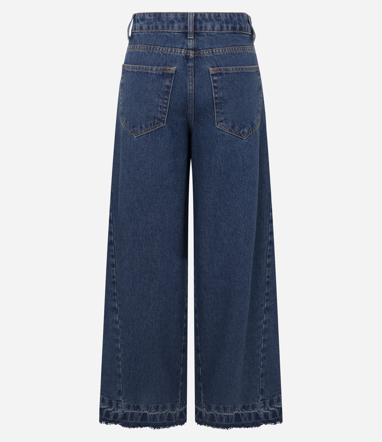 Calça Super Wide em Jeans com Cintura Média e Barra Desfeita Azul Escuro 2