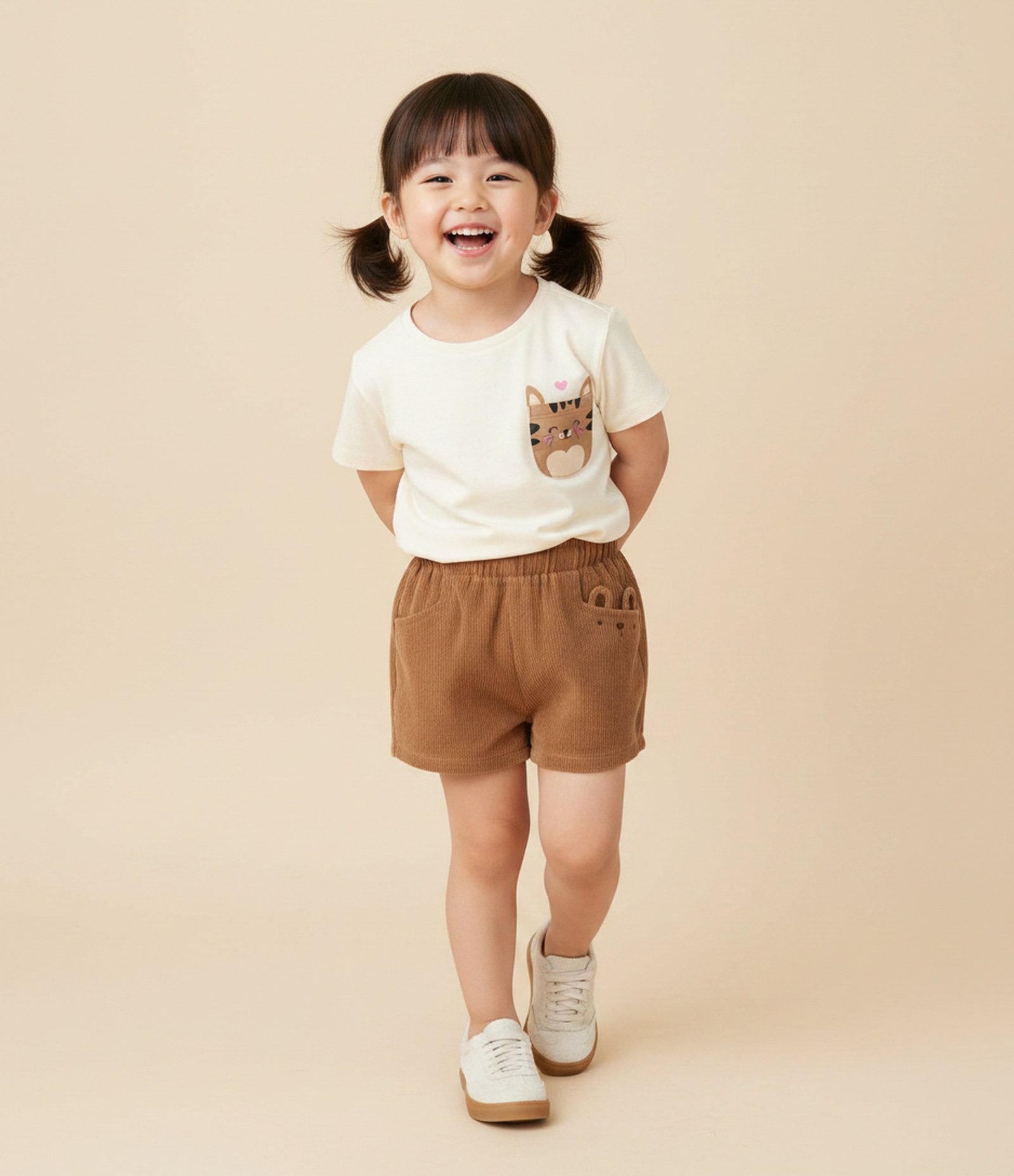 Camiseta Infantil Slim com Bolsinho de Gatinho – Tam 1 a 6 Anos Off White 1