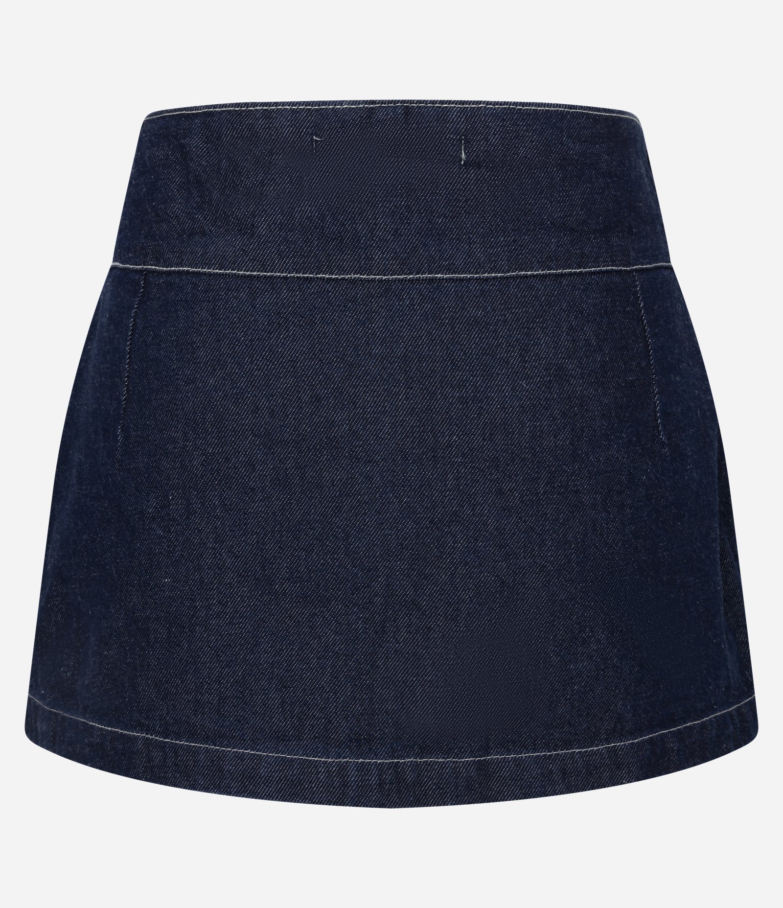 Short Saia em Jeans com Tachas e Cintura Baixa Azul Escuro 3