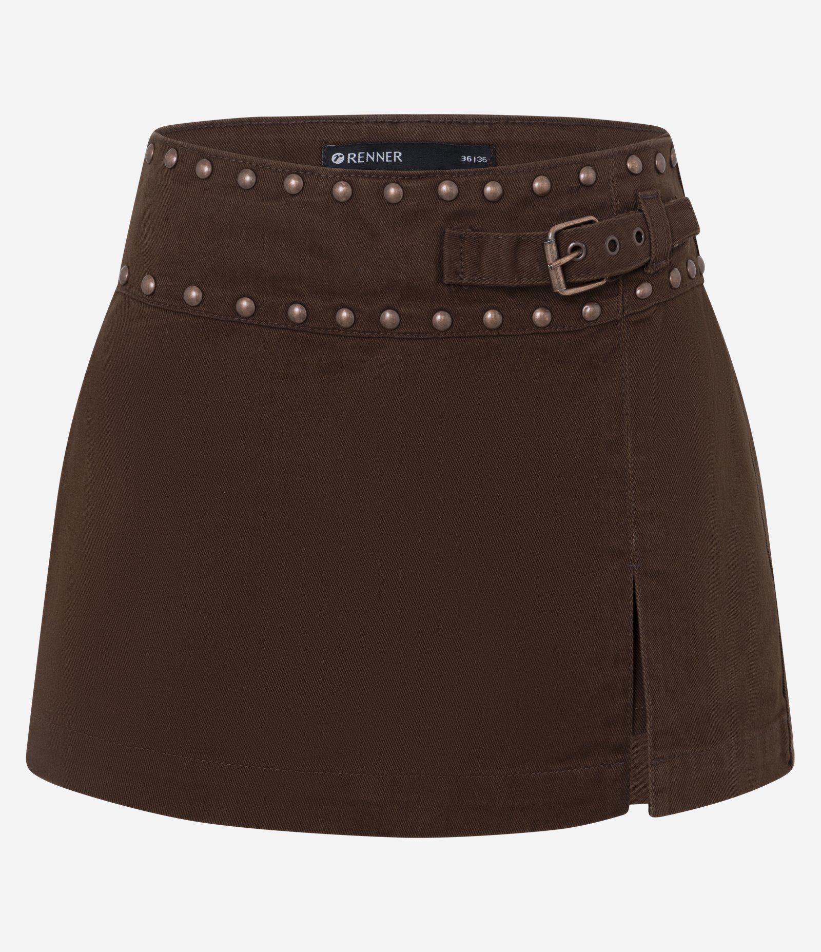 Short Saia em Sarja com Cintura Baixa e Fivela Lateral Marrom Escuro 5