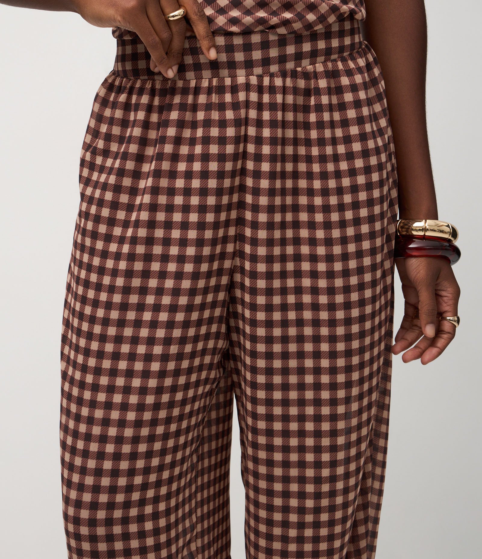 Calça Aladim em Chiffon Xadrez Vinho 4