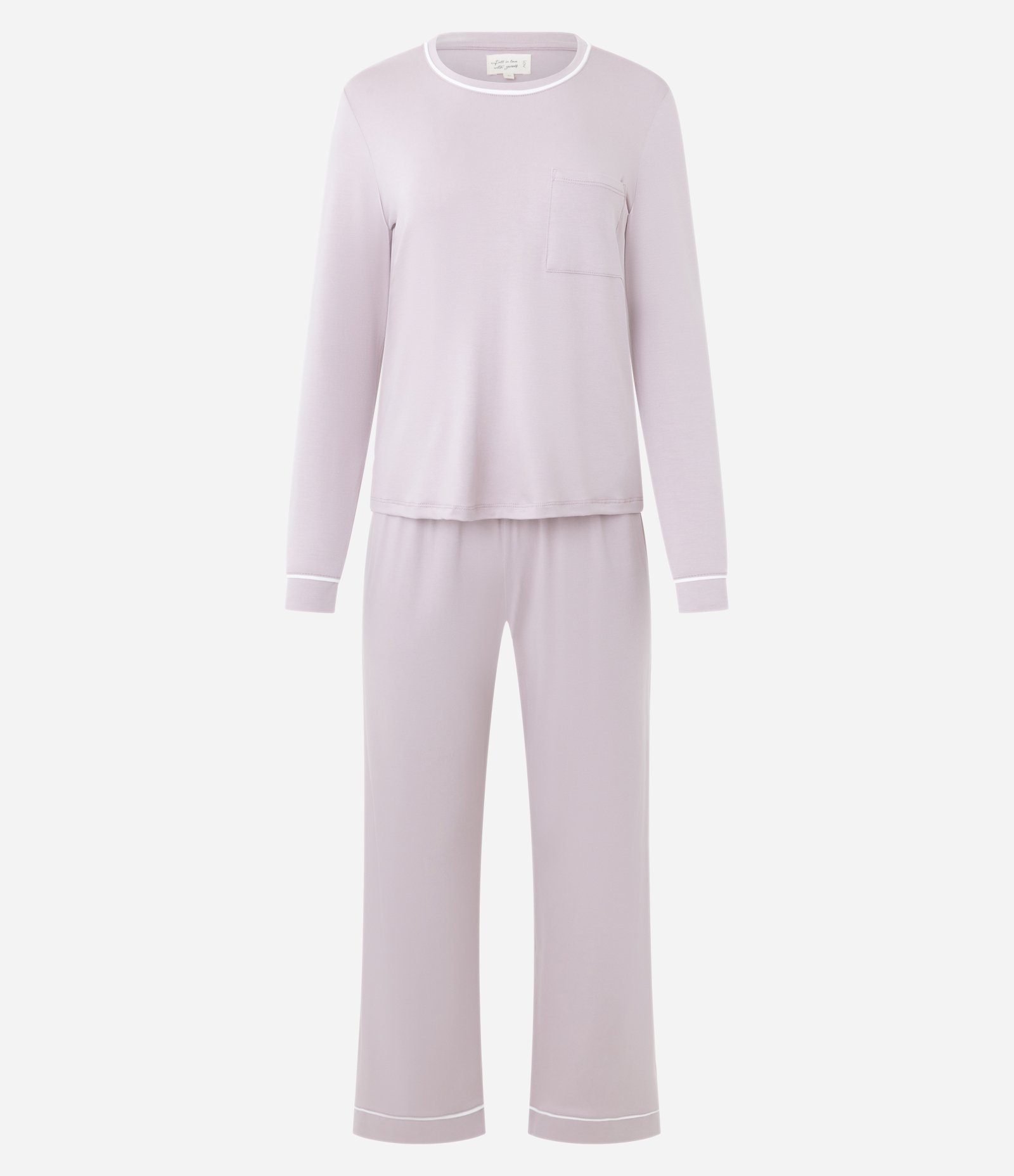 Pijama Longo em Viscolycra com Detalhe Piping e Bolso Rosa 1