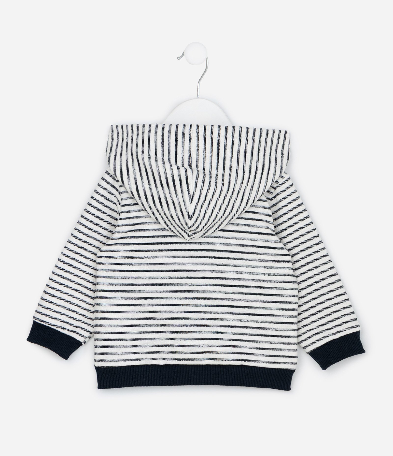 Jaqueta Infantil Listrada com Capuz – Tam RN a 18 Meses Off White/Azul 2