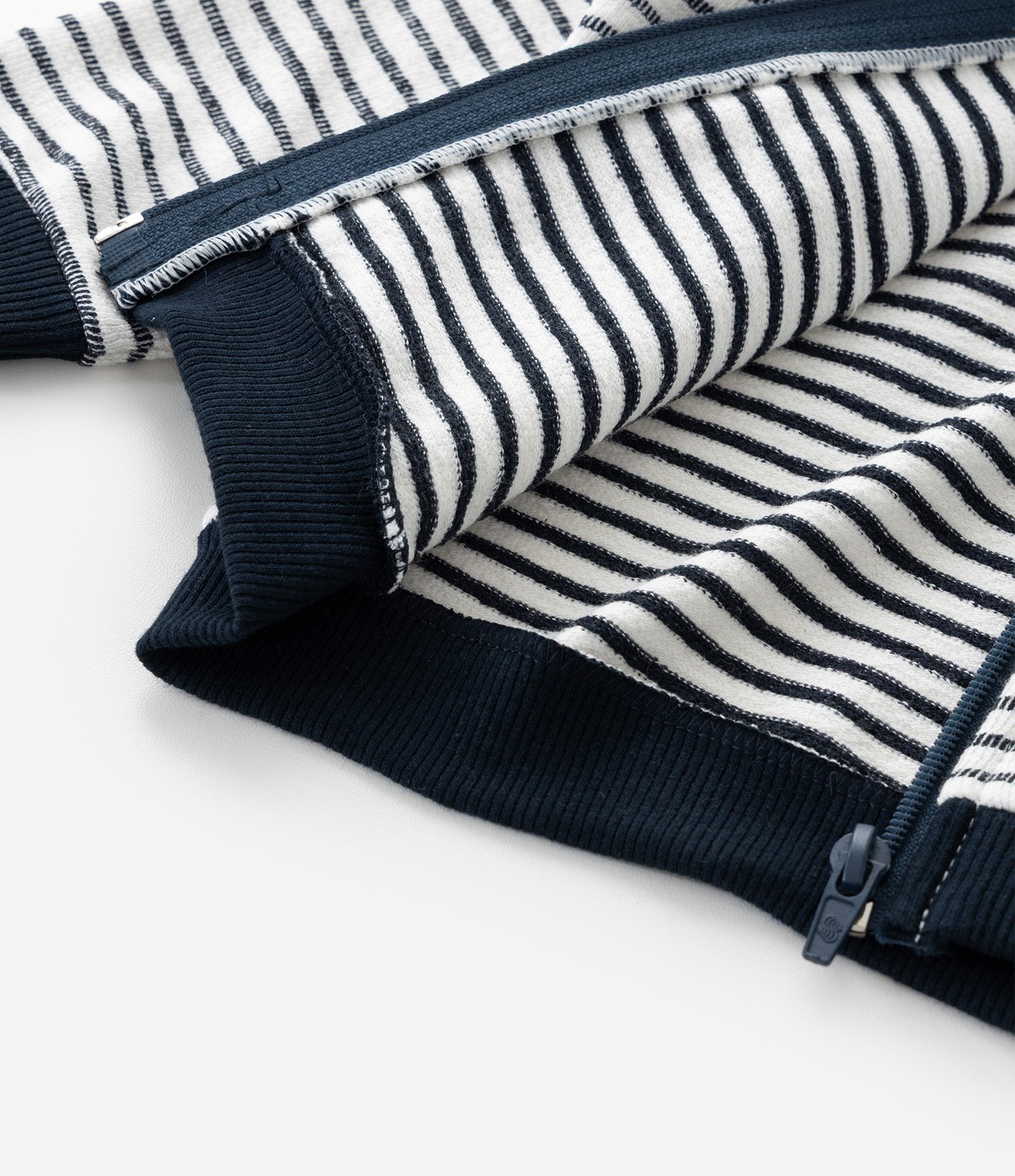 Jaqueta Infantil Listrada com Capuz – Tam RN a 18 Meses Off White/Azul 4