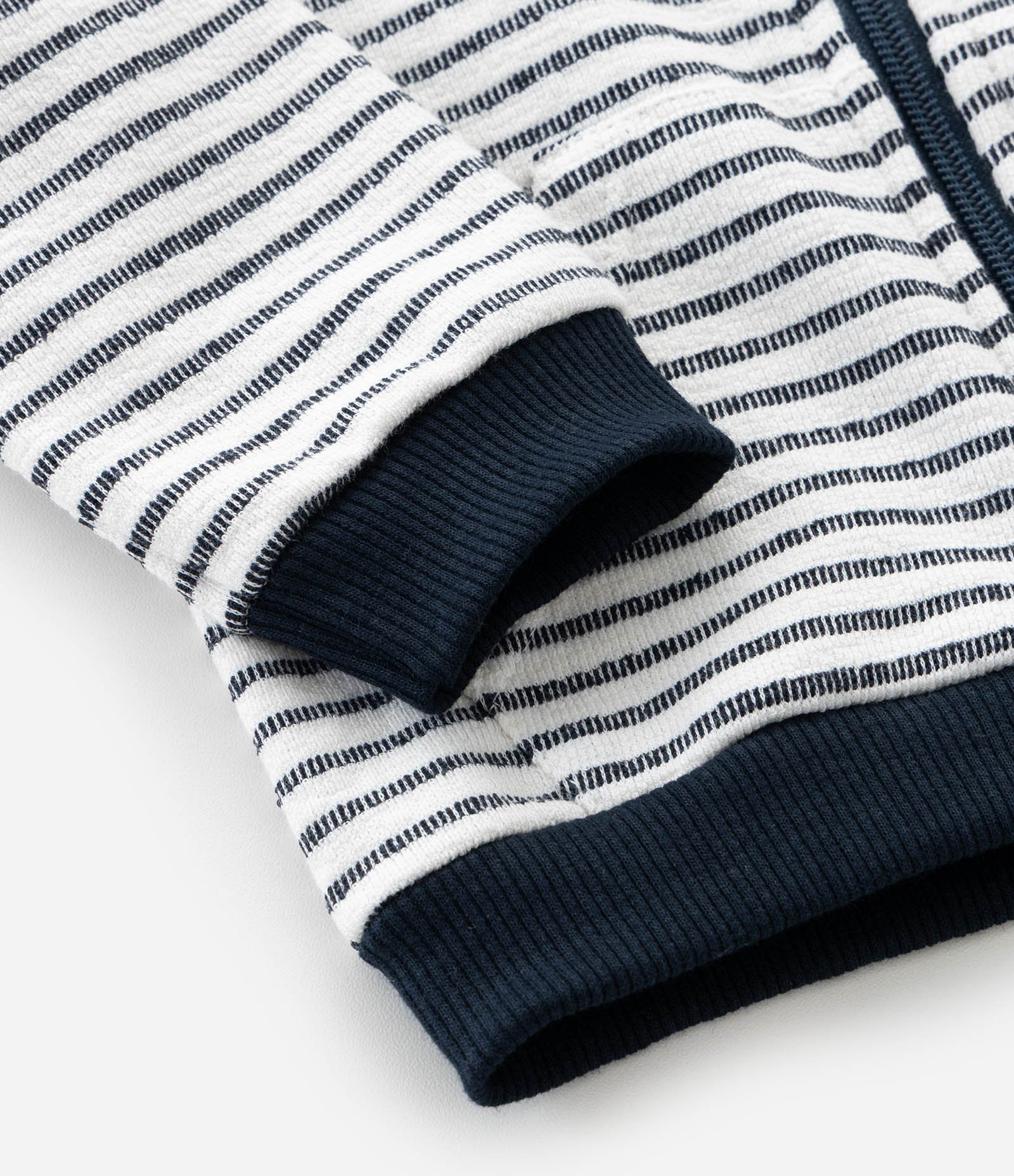 Jaqueta Infantil Listrada com Capuz – Tam RN a 18 Meses Off White/Azul 5