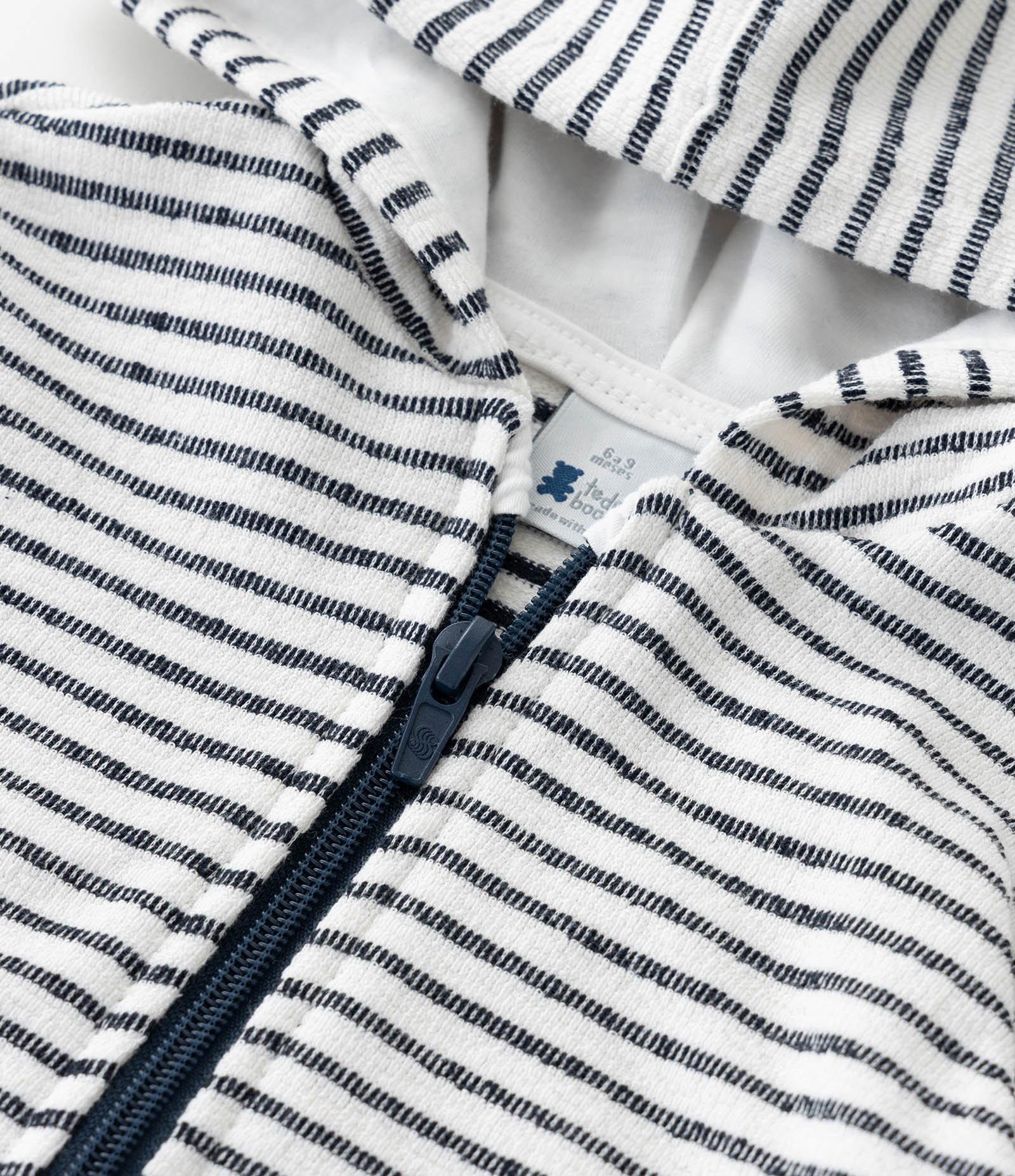 Jaqueta Infantil Listrada com Capuz – Tam RN a 18 Meses Off White/Azul 6