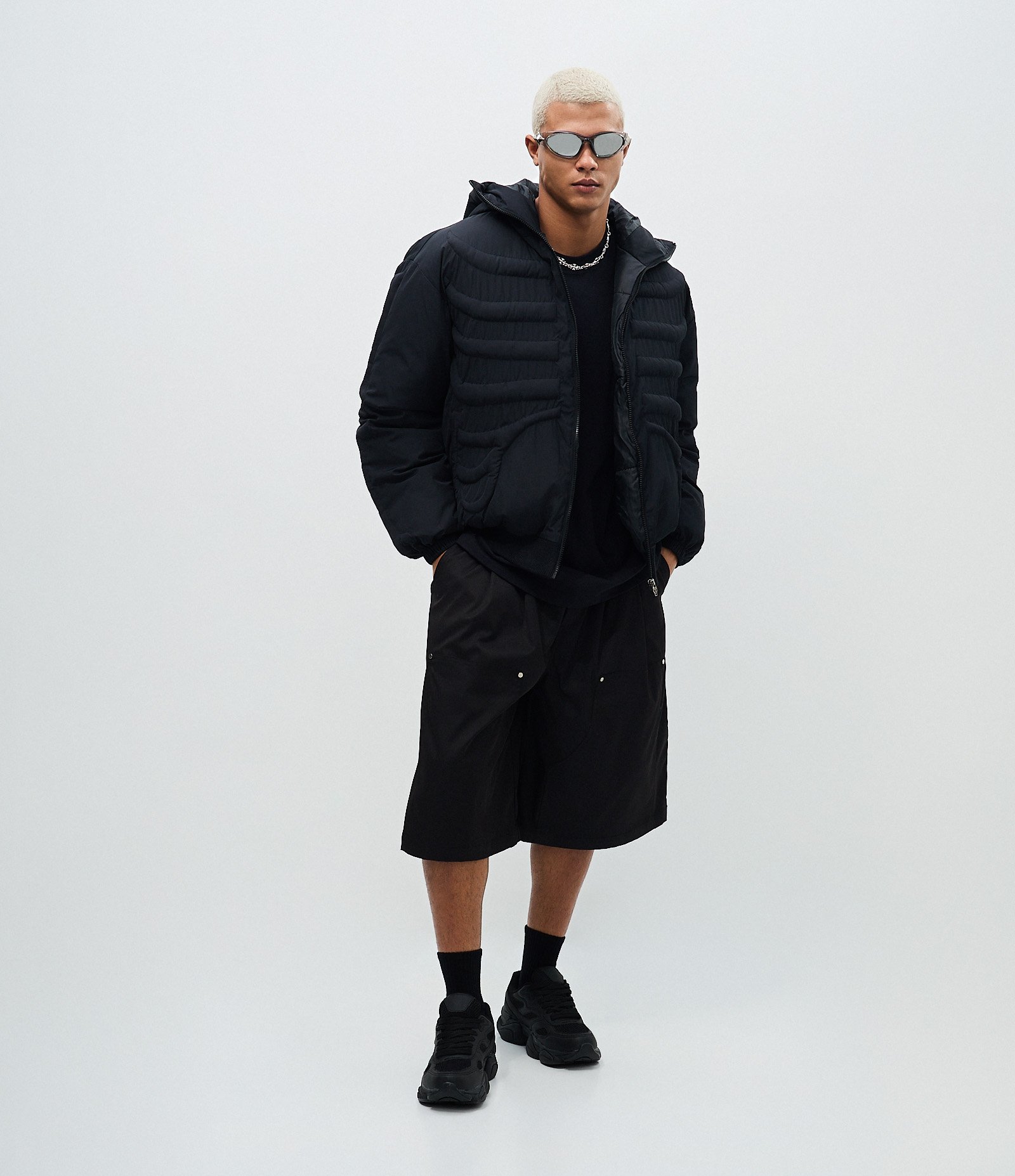 Jaqueta Puffer com Textura de Esqueleto Preto 2