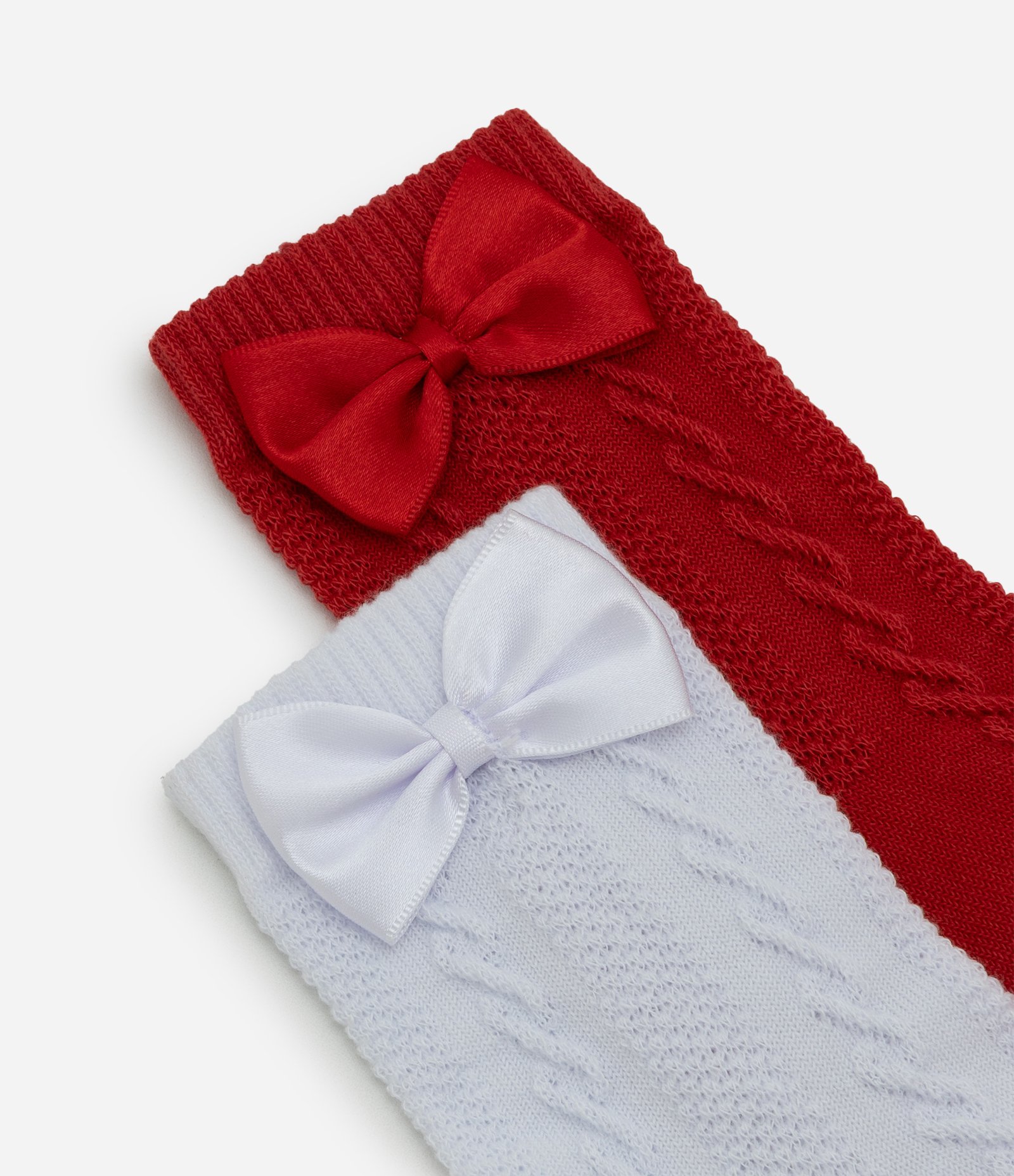 Kit 02 Meias Infantis Cano Médio com Laços - Tam 19/22 a 31/34 Branco/Vermelho 3