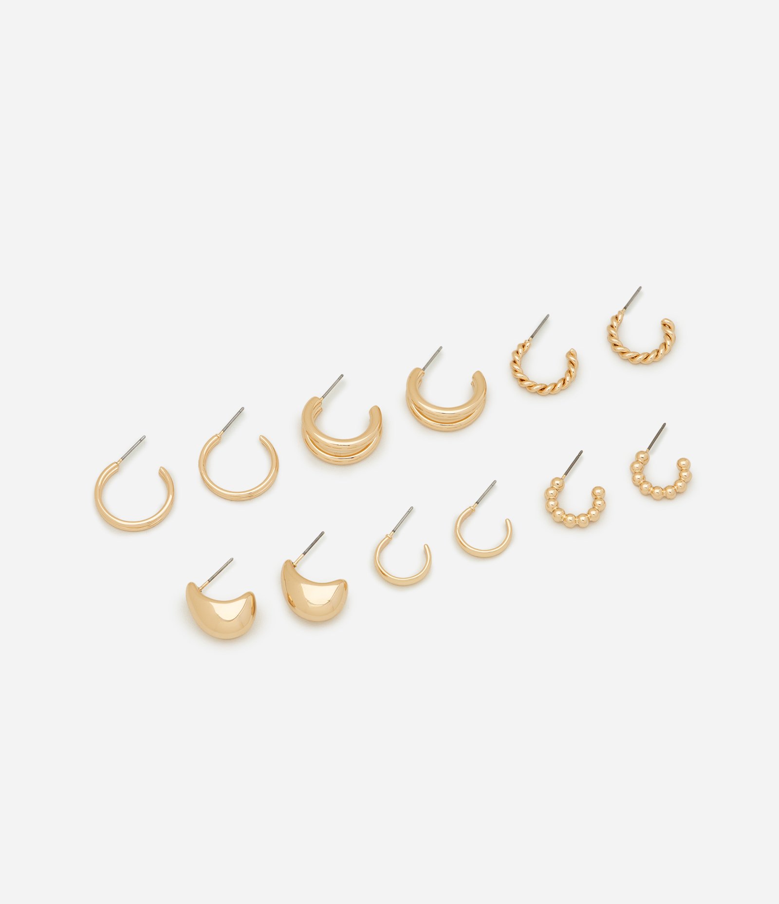 Kit 06 Brincos Argola com Texturas Diferentes Dourado 1