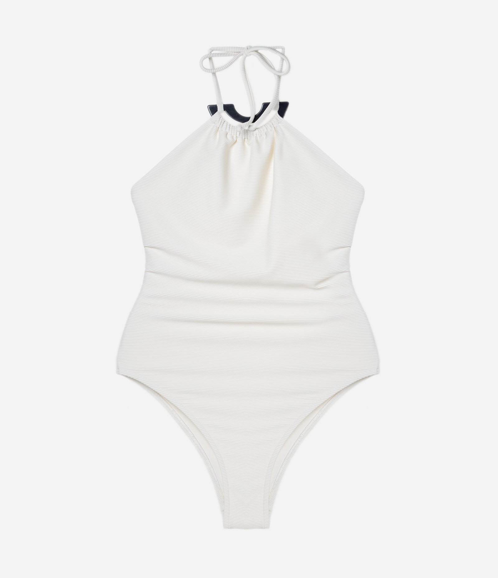 Maiô em Microfibra Canelado com Aviamento no Decote Halter Branco 4