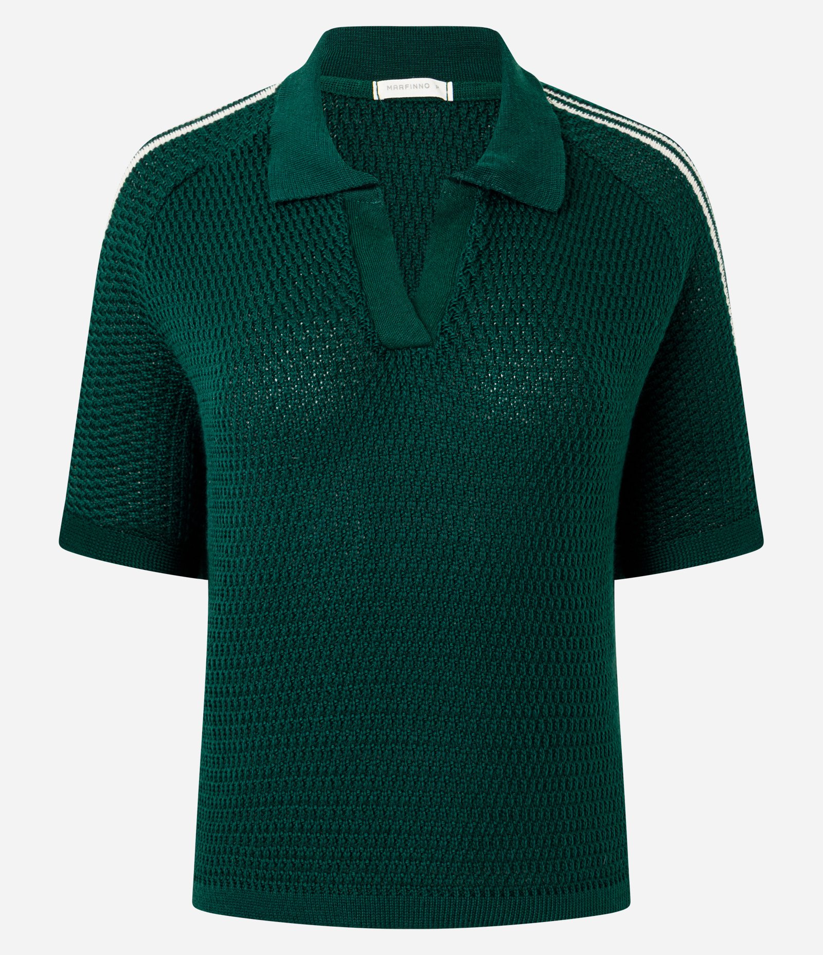 Blusa Polo em Tricô com Manga Curta e Detalhe de Listras Verde 5