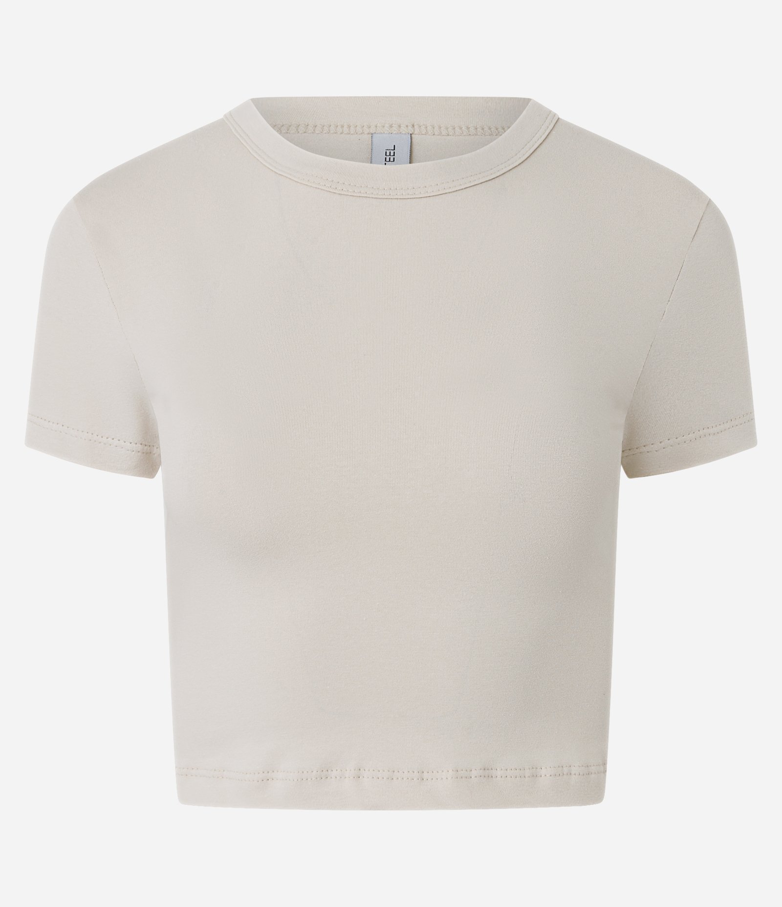 Blusa Baby Tee em Algodão com Cava Deslocada Bege 1