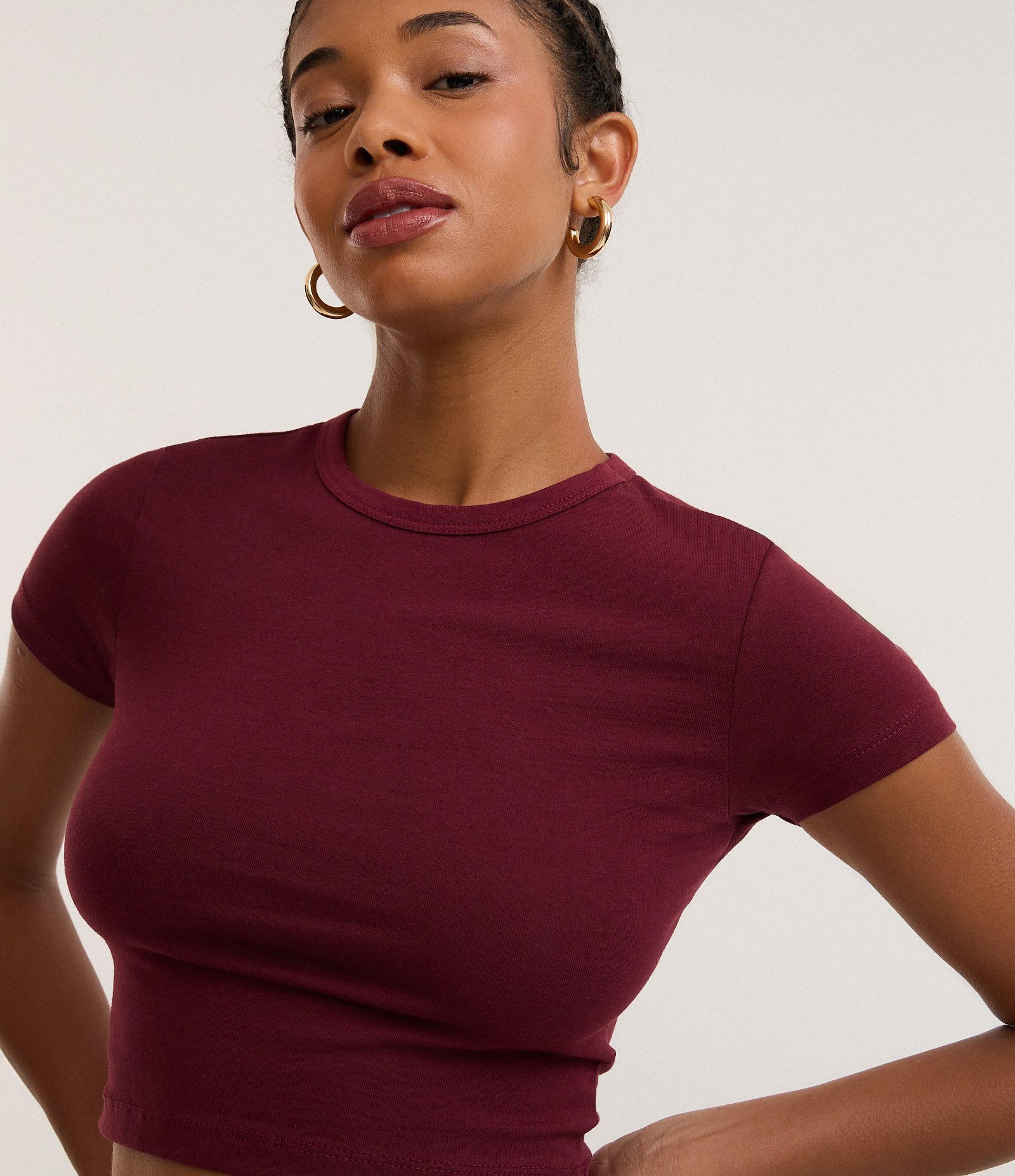 Blusa Baby Tee em Algodão com Cava Deslocada Vermelho Escuro 3