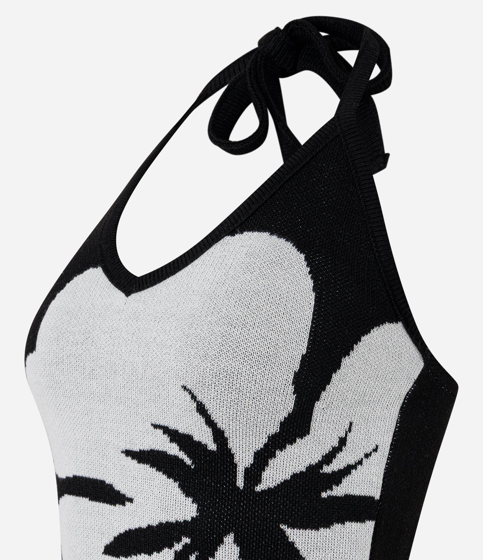 Blusa em Tricô com Estampa de Hibisco Preto/Branco 2