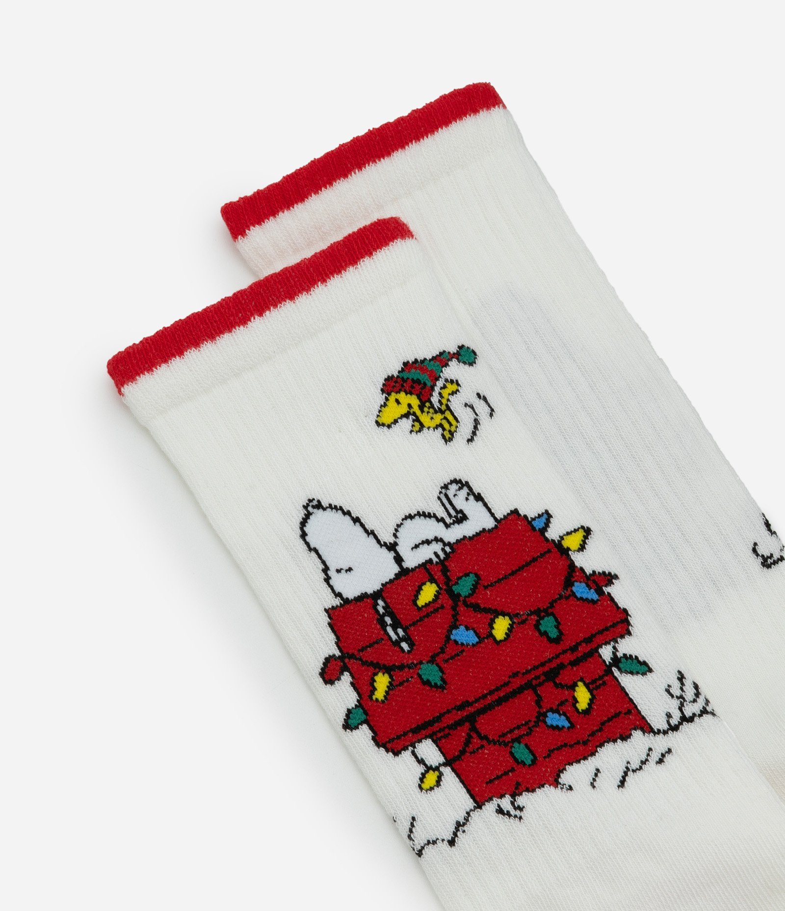 Meia Cano Longo em Algodão com Estampa Snoopy Natal Branco 4