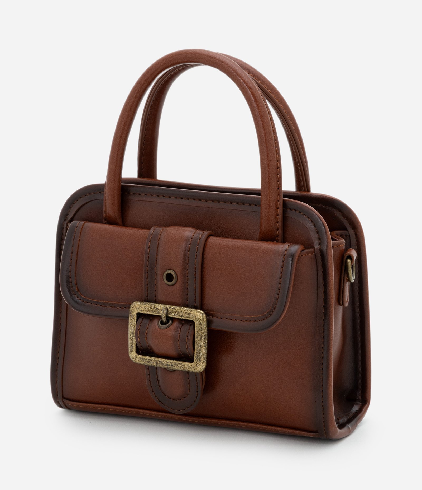 Bolsa Pequena Estruturada em PU com Metais Envelhecido Marrom 4