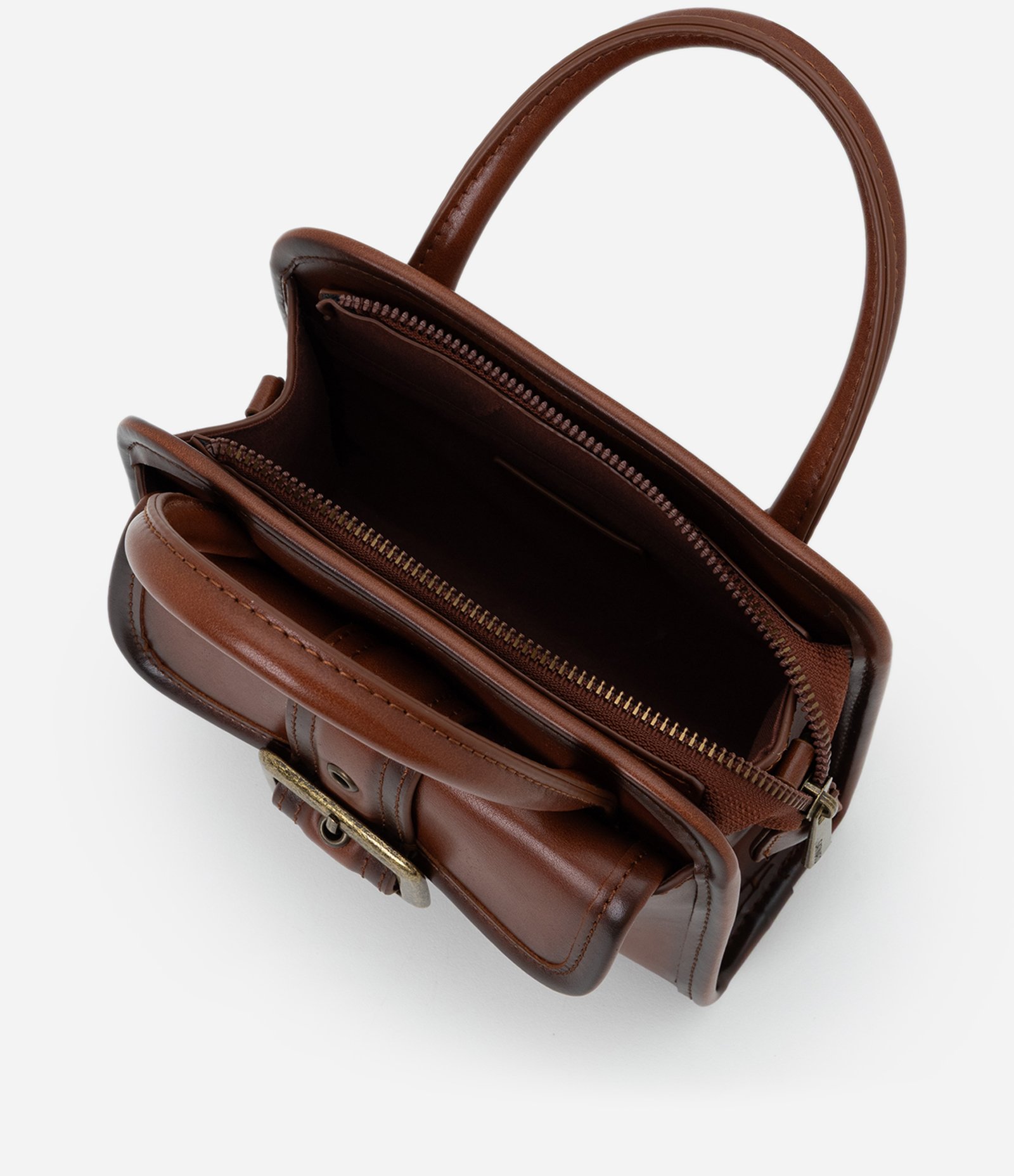 Bolsa Pequena Estruturada em PU com Metais Envelhecido Marrom 6