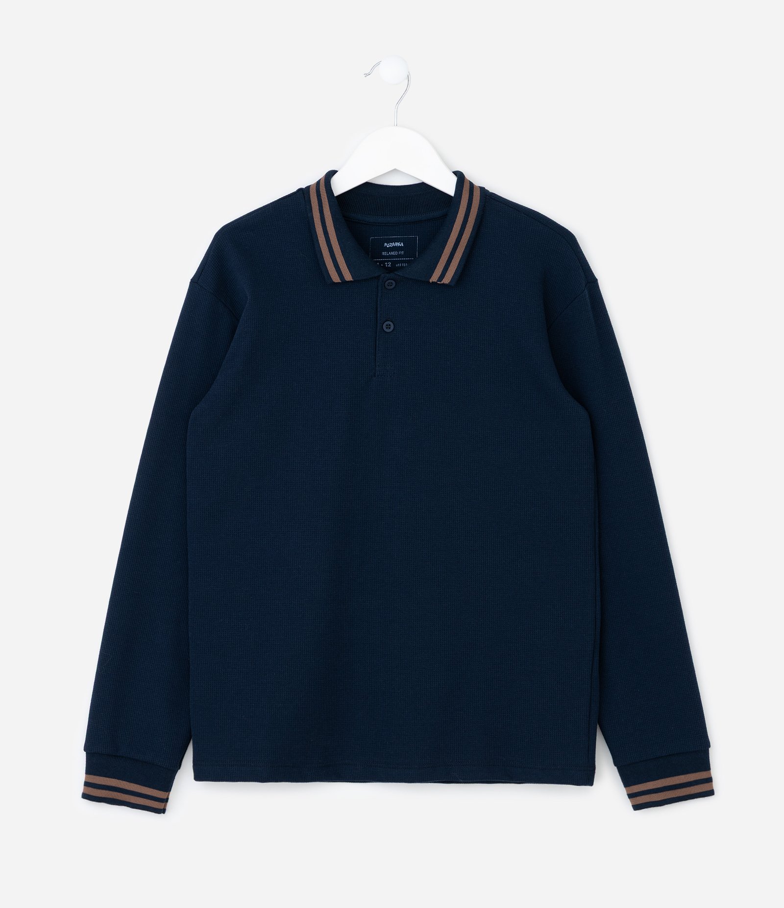 Camiseta Infantil Texturizada com Gola Polo – Tam 5 a 14 Anos Azul Marinho 1