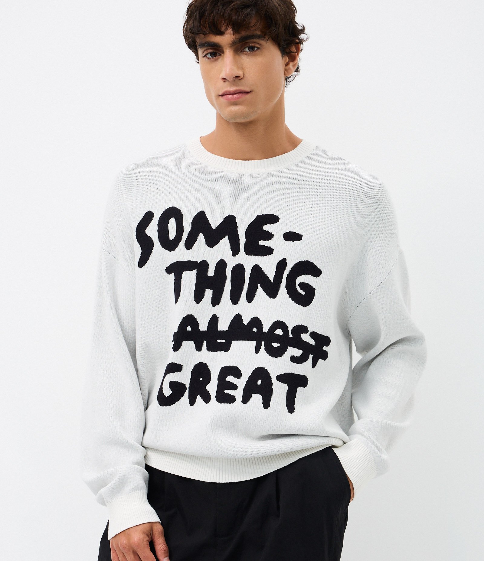 Suéter Boxy em Jacquard com Lettering Branco 1