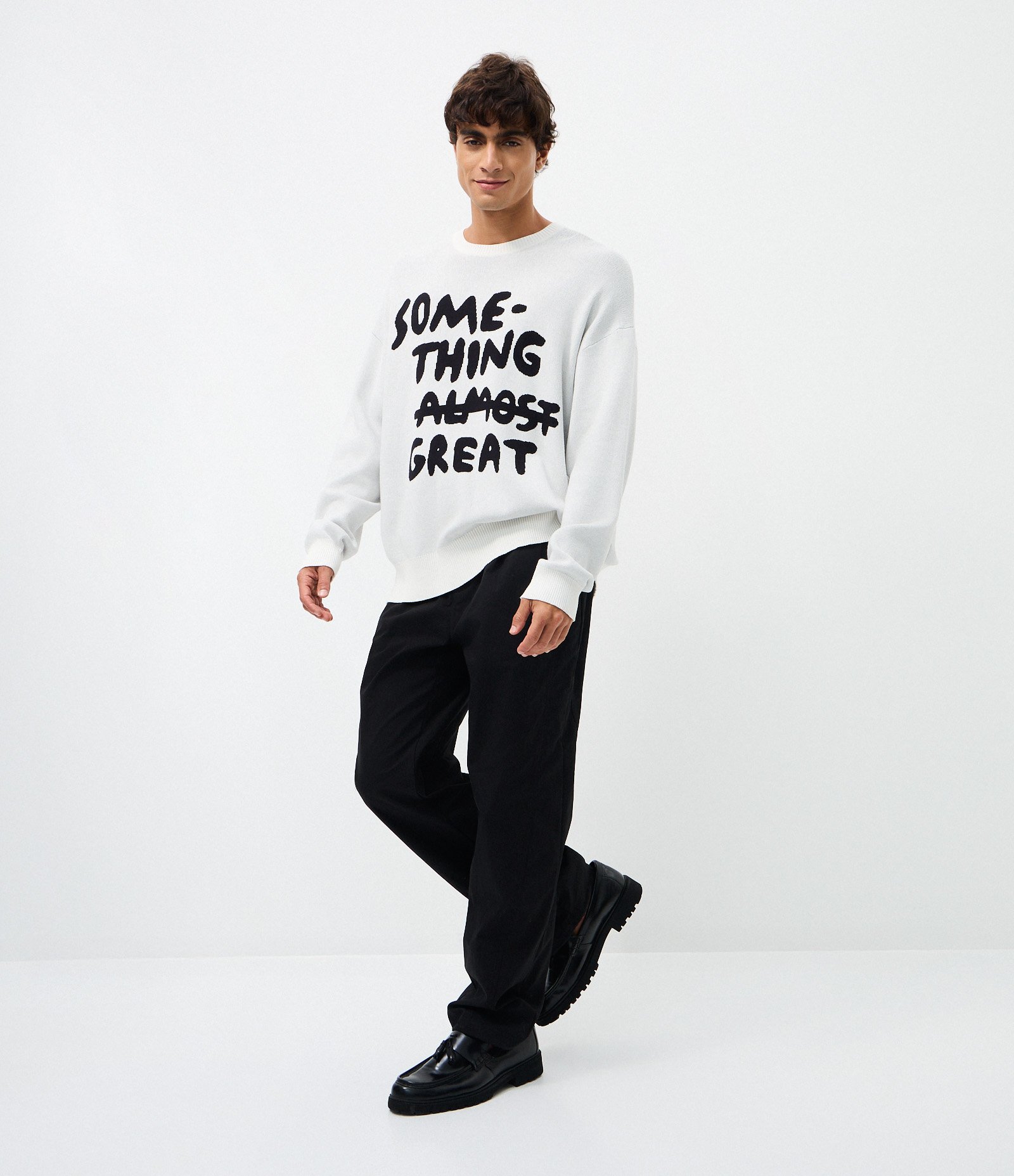 Suéter Boxy em Jacquard com Lettering Branco 2
