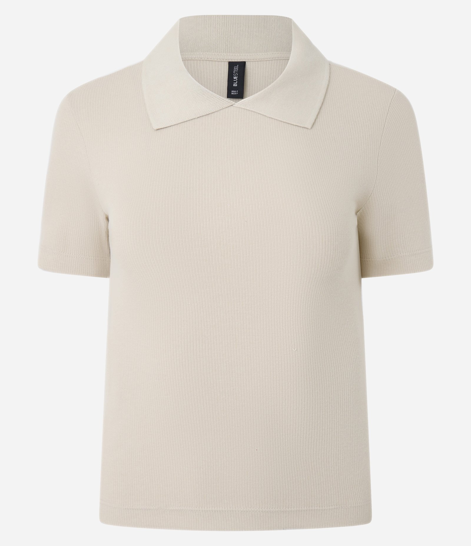 Blusa Polo em Ribana com Manga Curta Bege 4