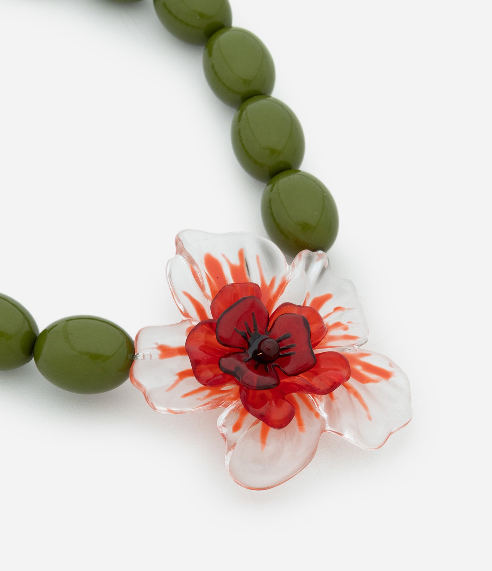 Maxi Colar com Contas Ovais e Pingente de Flor Verde 1