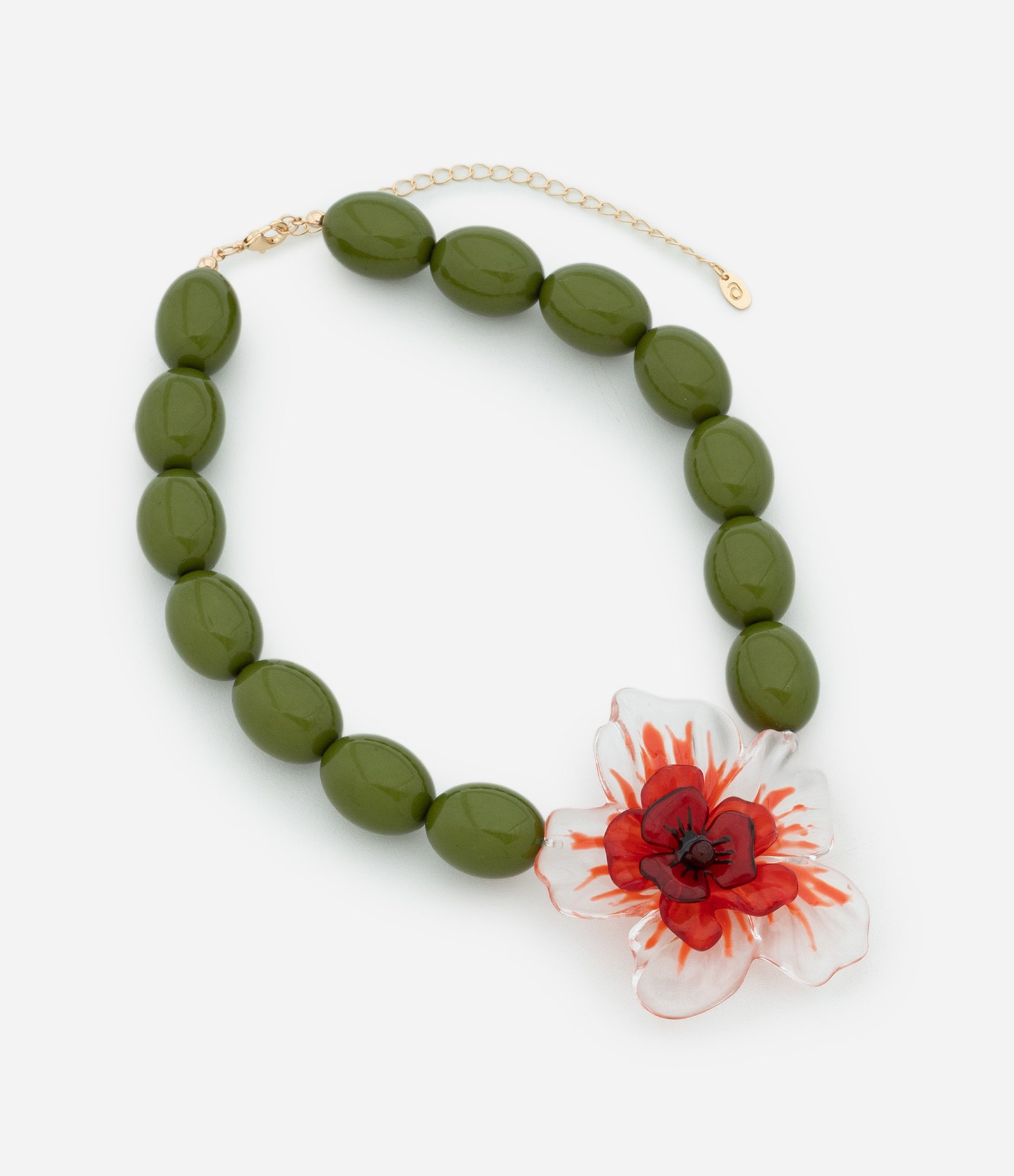 Maxi Colar com Contas Ovais e Pingente de Flor Verde 2