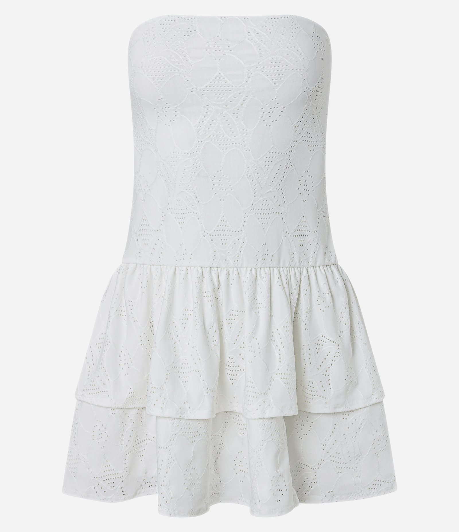 Vestido Curto em Laise com Babados e Bordado Floral Branco 5