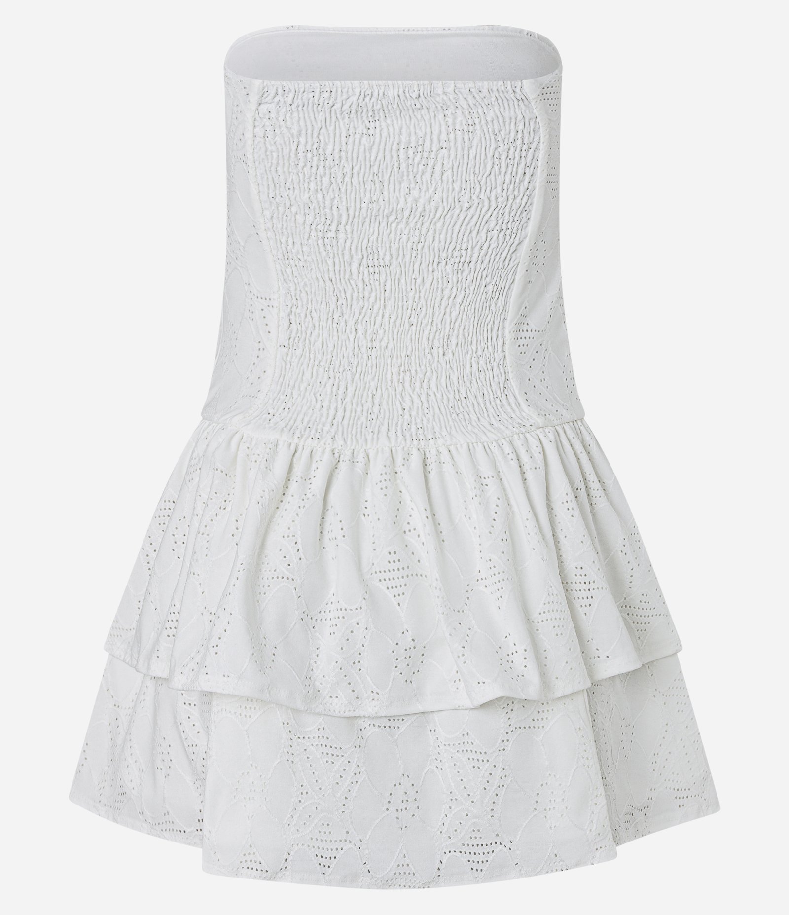 Vestido Curto em Laise com Babados e Bordado Floral Branco 7